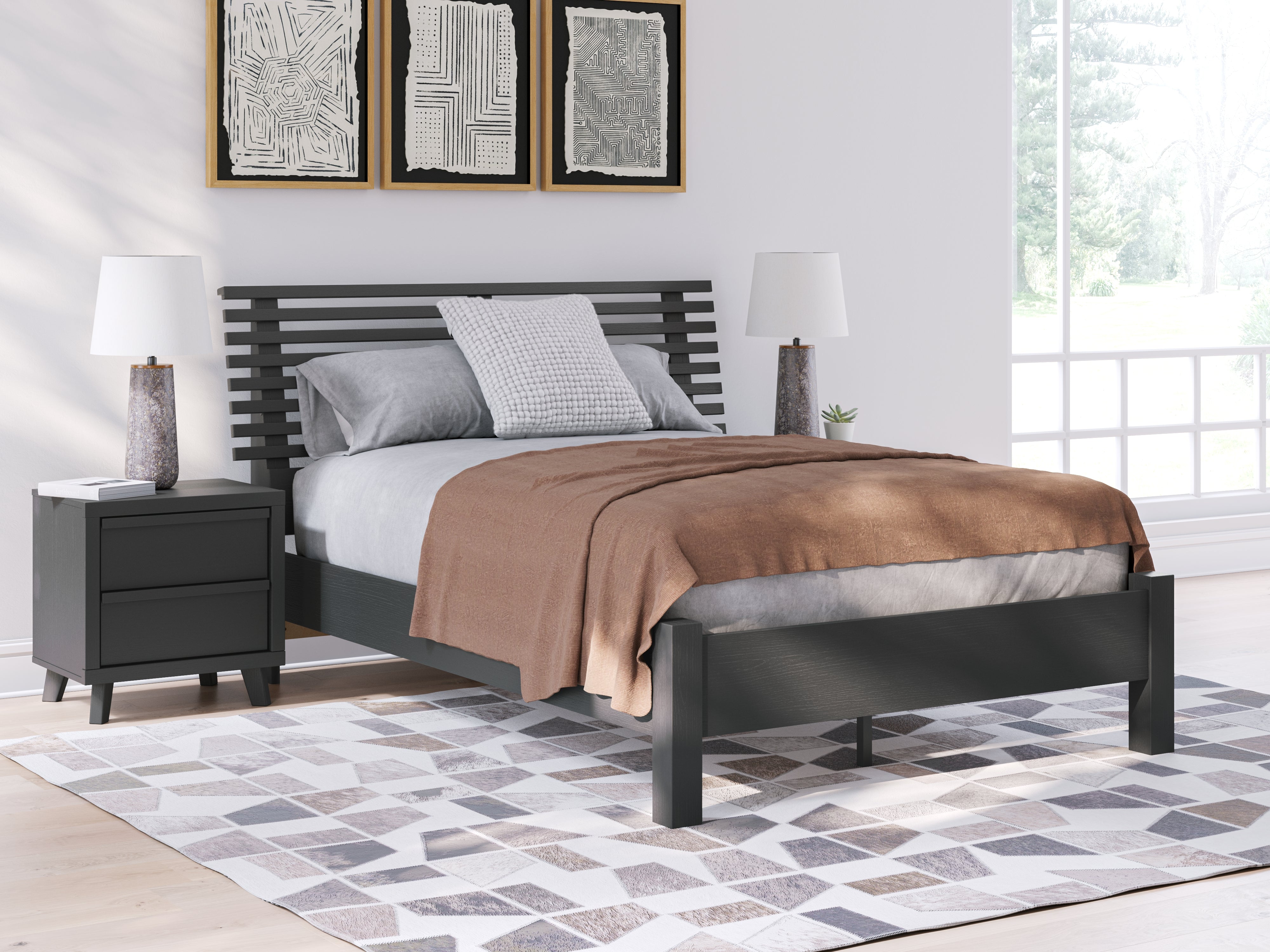 Coral Furniture - Ashley Furniture - Danziar Bedroom - Full Slat Panel Bed / Black - B1013B19
