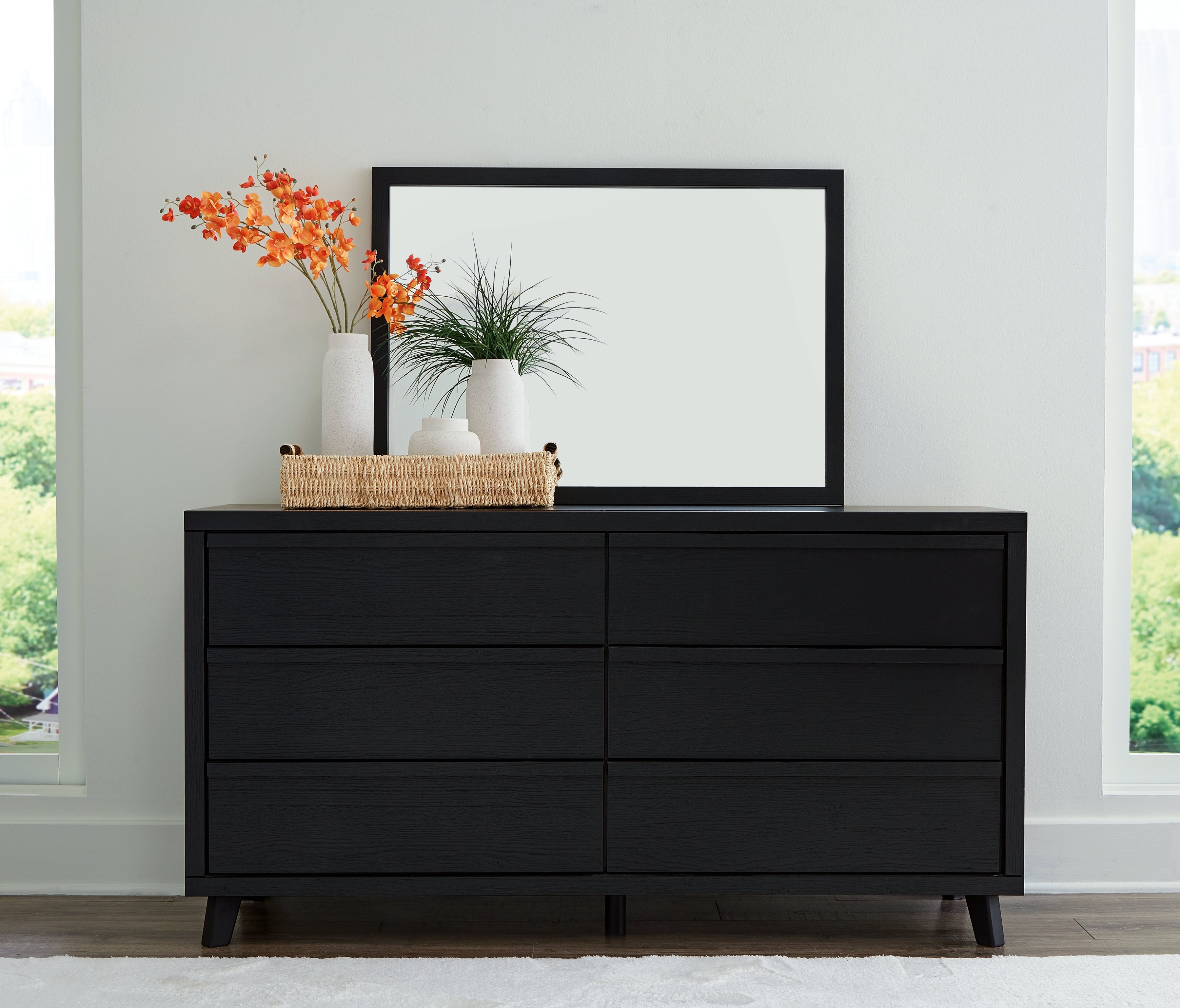 Coral Furniture - Ashley Furniture - Danziar Bedroom - Dresser and Mirror / Black - B1013B11