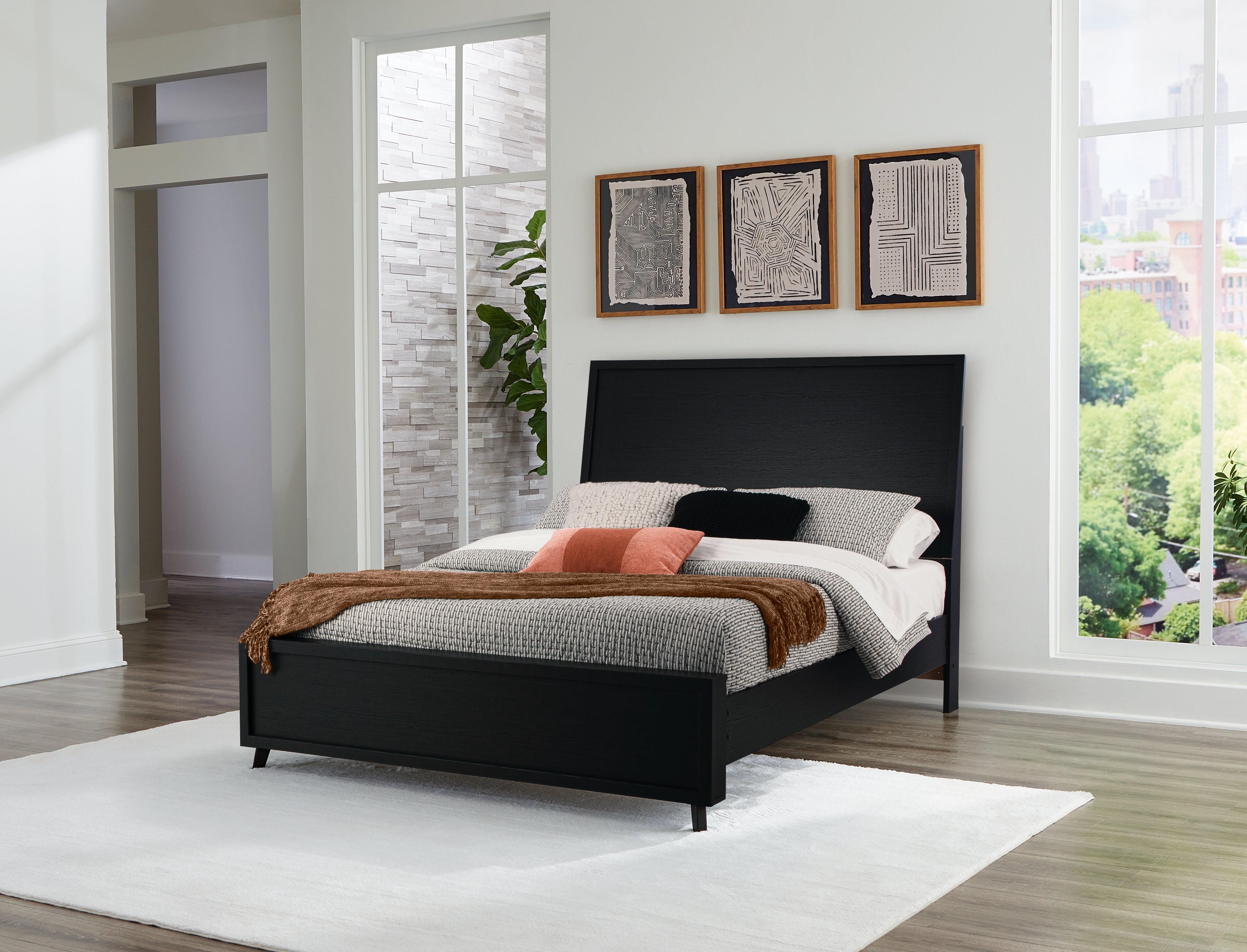 Coral Furniture - Ashley Furniture - Danziar Bedroom - Queen Panel Bed / Black - B1013B2