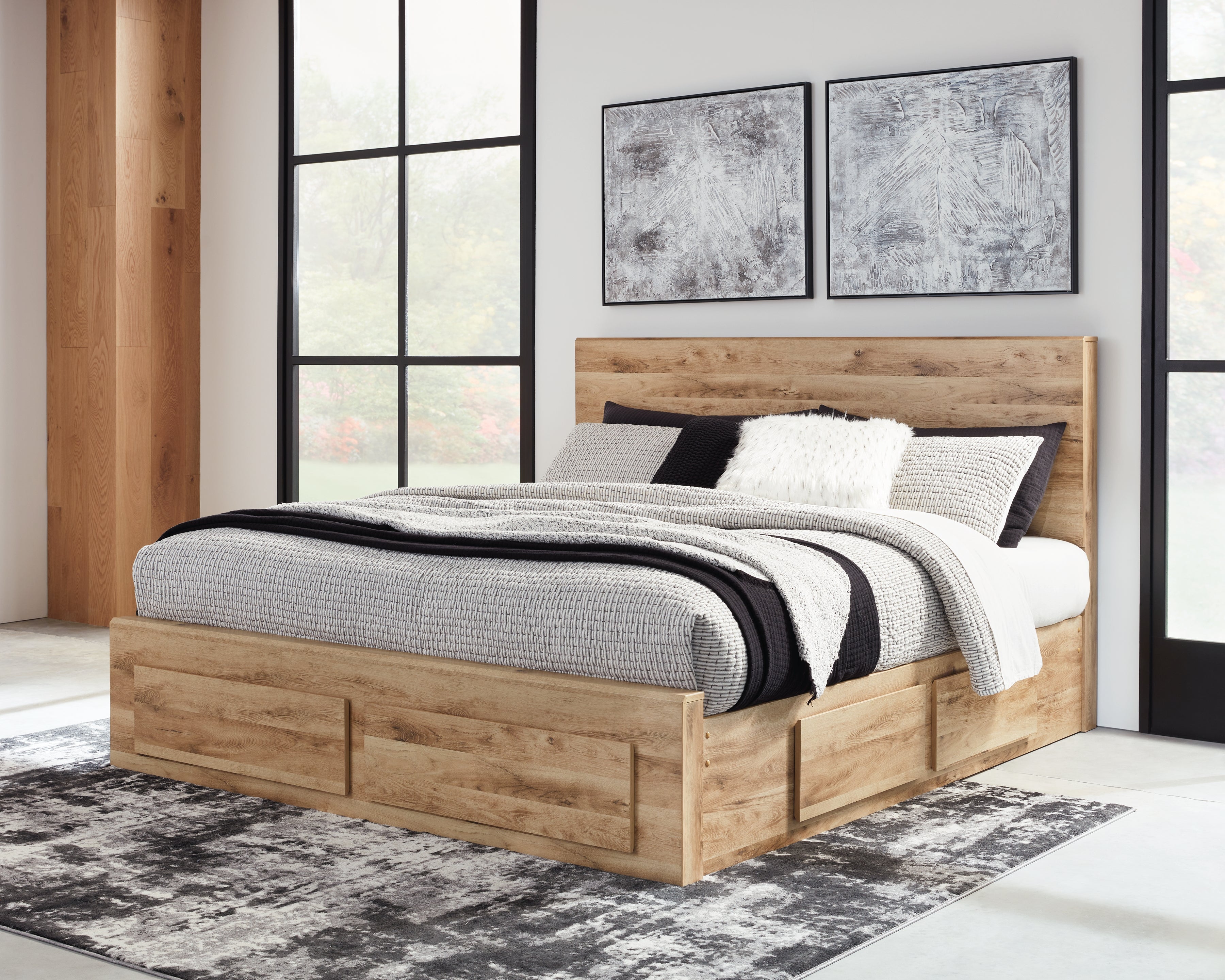 Coral Furniture - Ashley Furniture - Hyanna Bedroom - Queen Panel Storage Bed with 2 Under Bed Storage Drawers / Tan Brown - B1050B8
