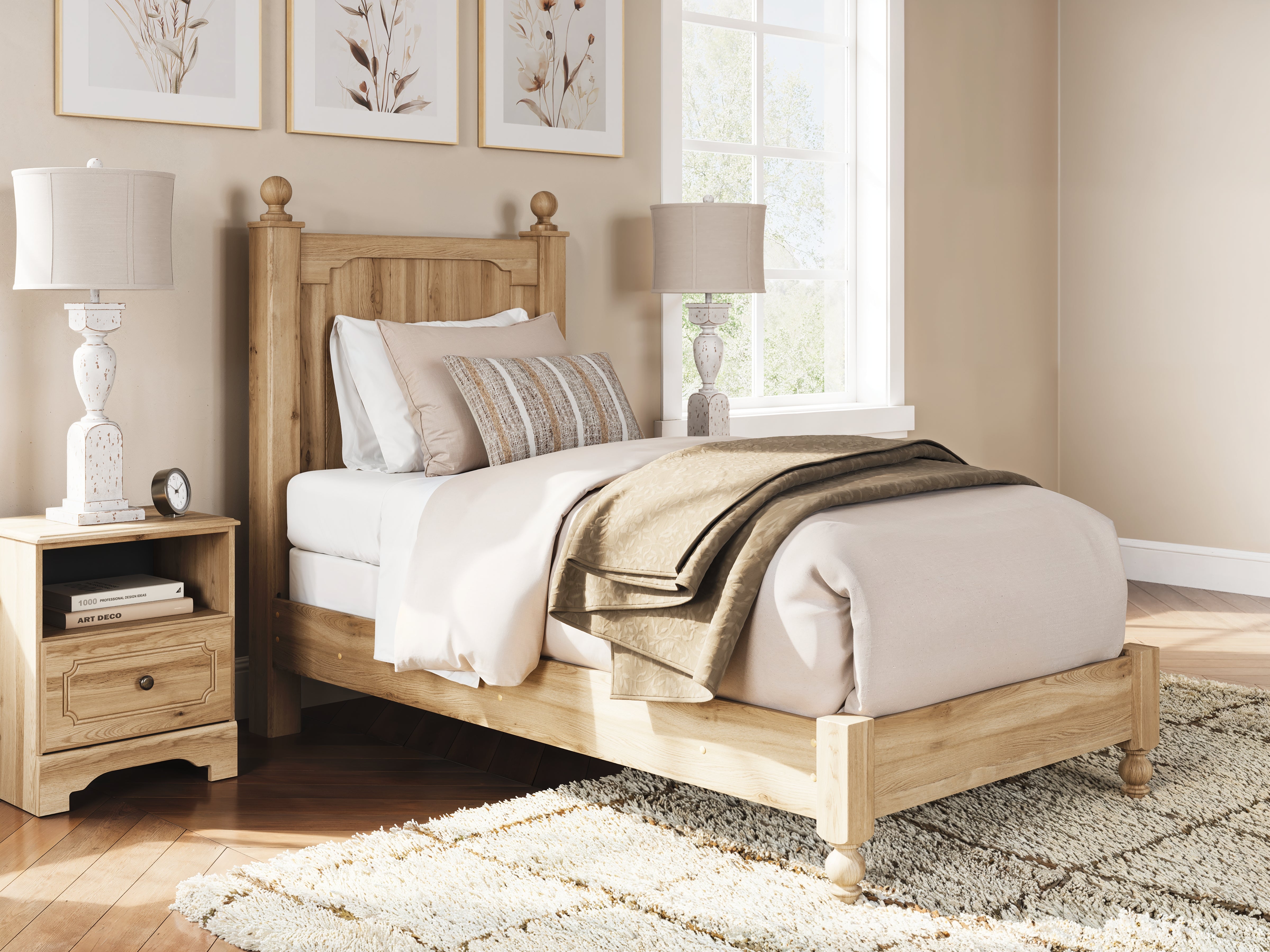 Coral Furniture - Ashley Furniture - Aleaport Bedroom - Twin Panel Bed / Warm Brown - PCB1075B2