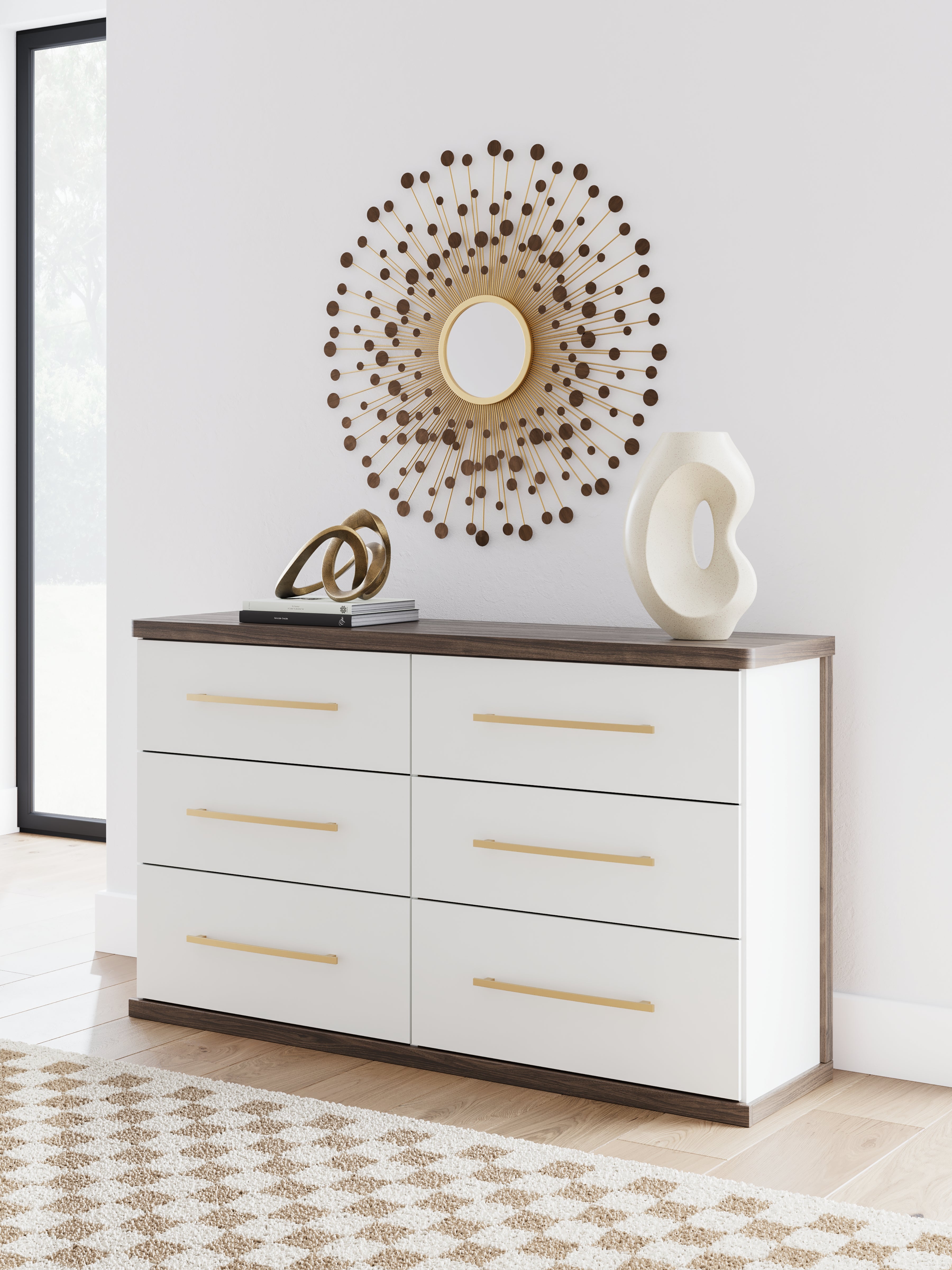 Coral Furniture - Ashley Furniture - Kendanport Bedroom - Six Drawer Dresser / Brown/White - PCB1108-31