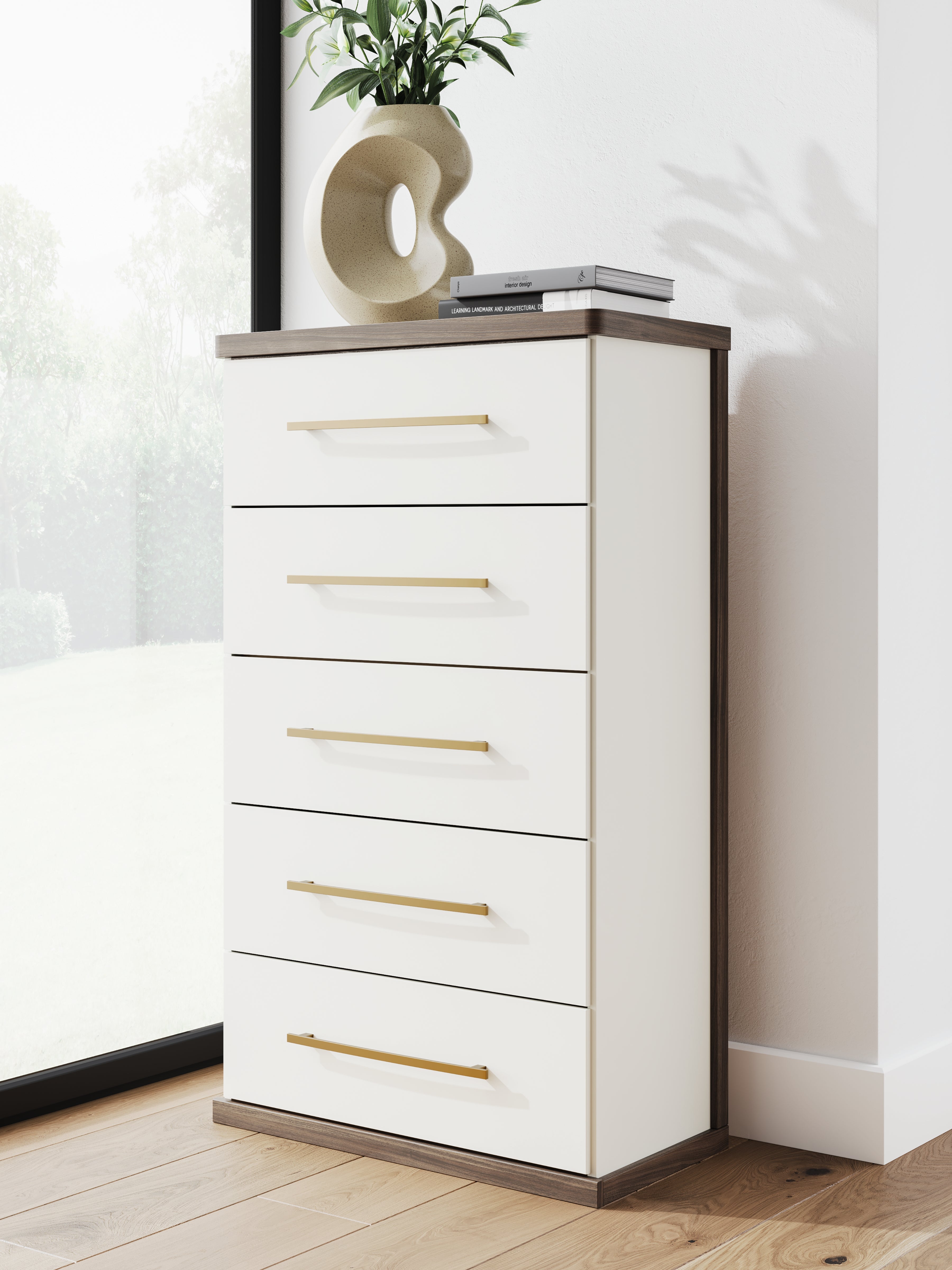 Coral Furniture - Ashley Furniture - Kendanport Bedroom - Five Drawer Chest / Brown/White - PCB1108-46