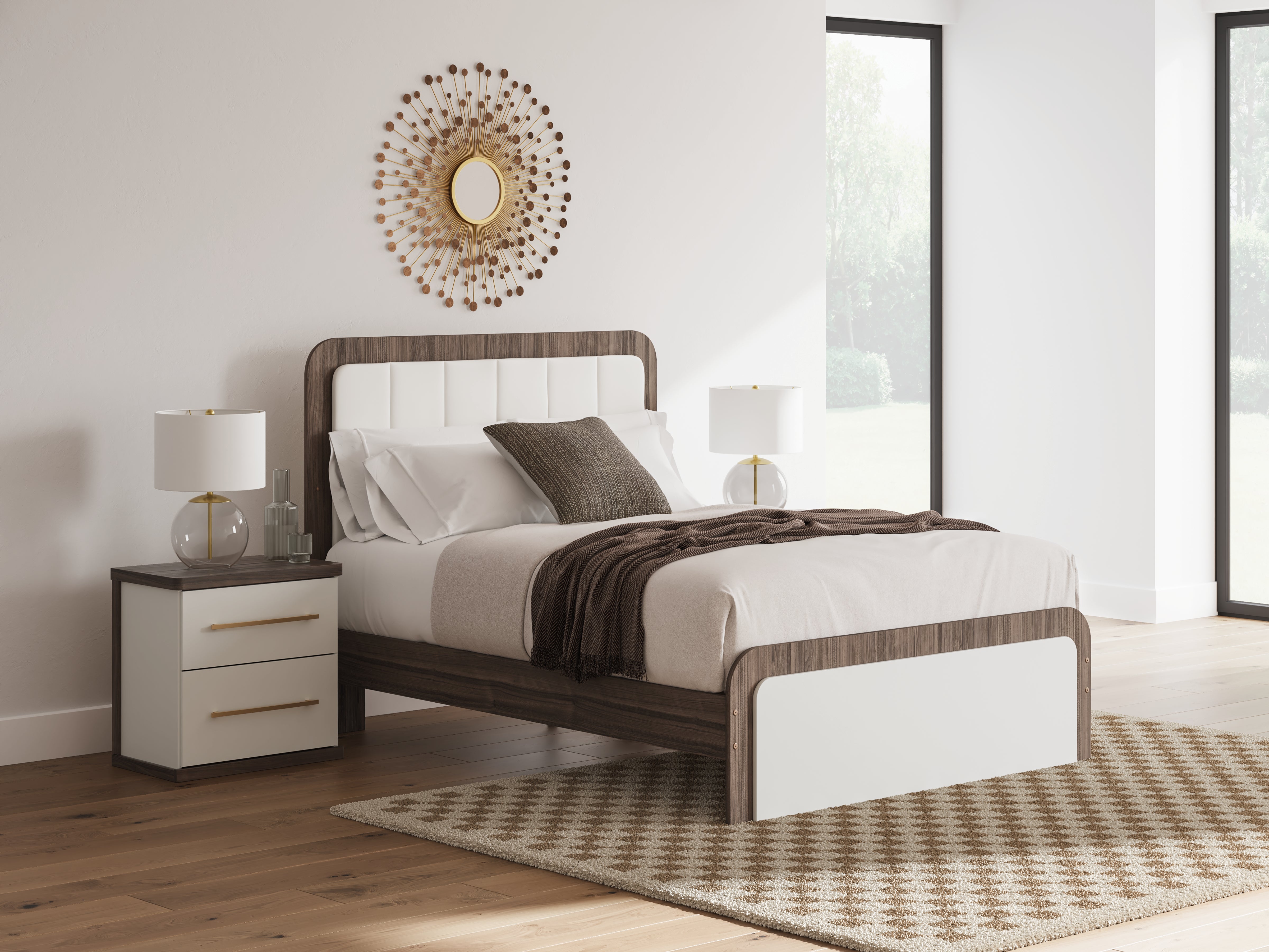 Coral Furniture - Ashley Furniture - Kendanport Bedroom - Queen Upholstered Bed / White/Brown - PCB1108B7