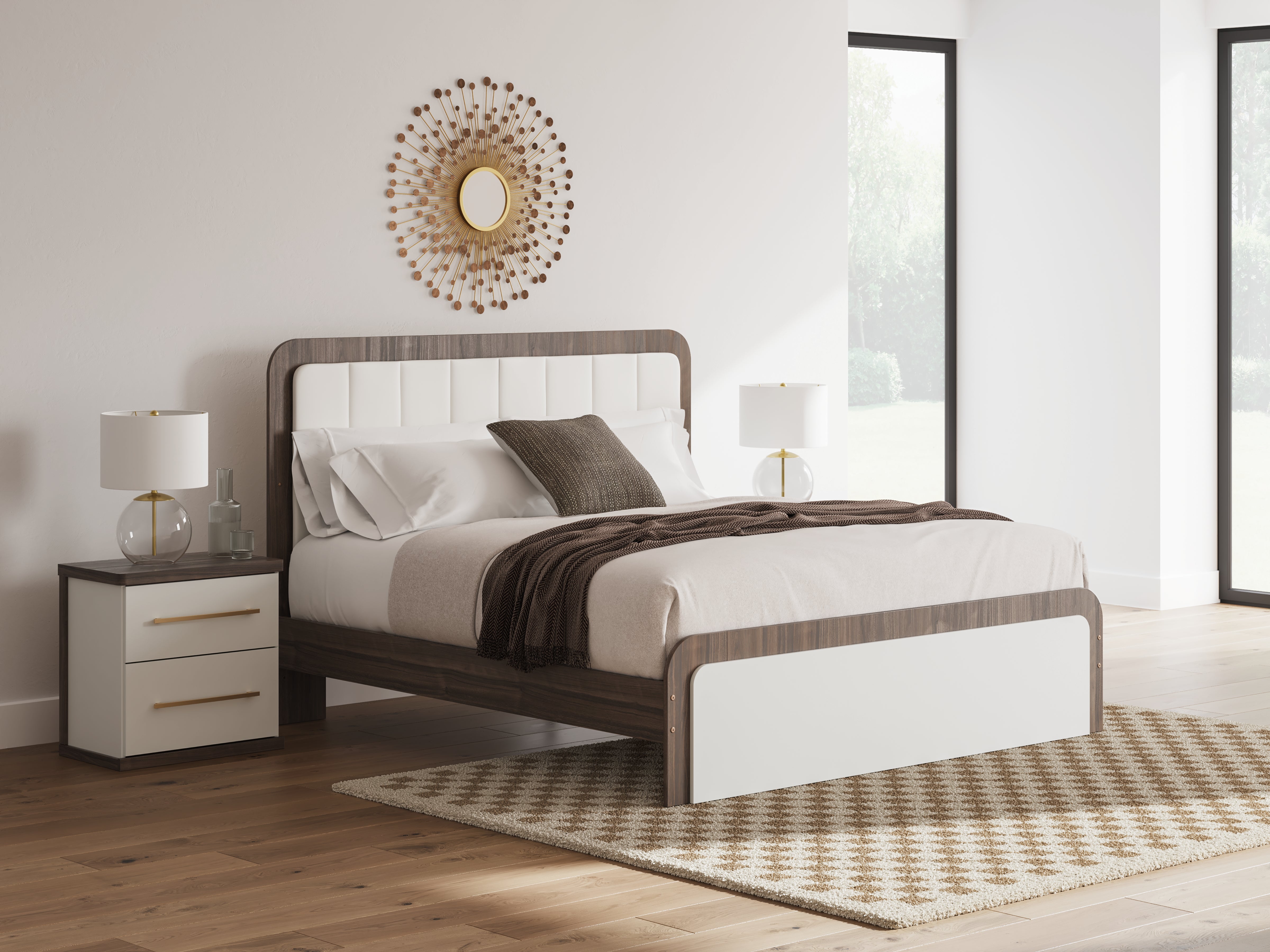 Coral Furniture - Ashley Furniture - Kendanport Bedroom - King Upholstered Bed / White/Brown - PCB1108B8