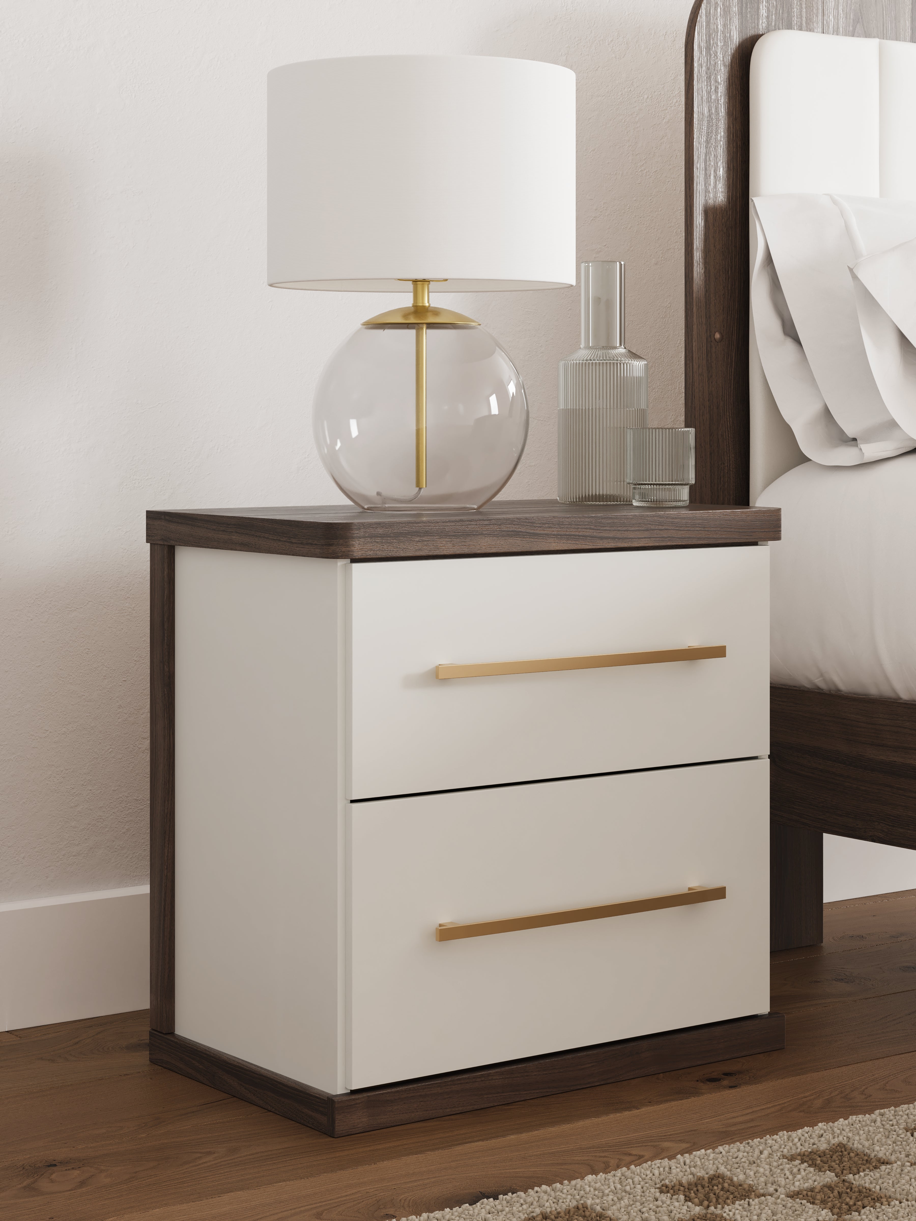 Coral Furniture - Ashley Furniture - Kendanport Bedroom - Two Drawer Night Stand / Brown/White - PCB1108-92