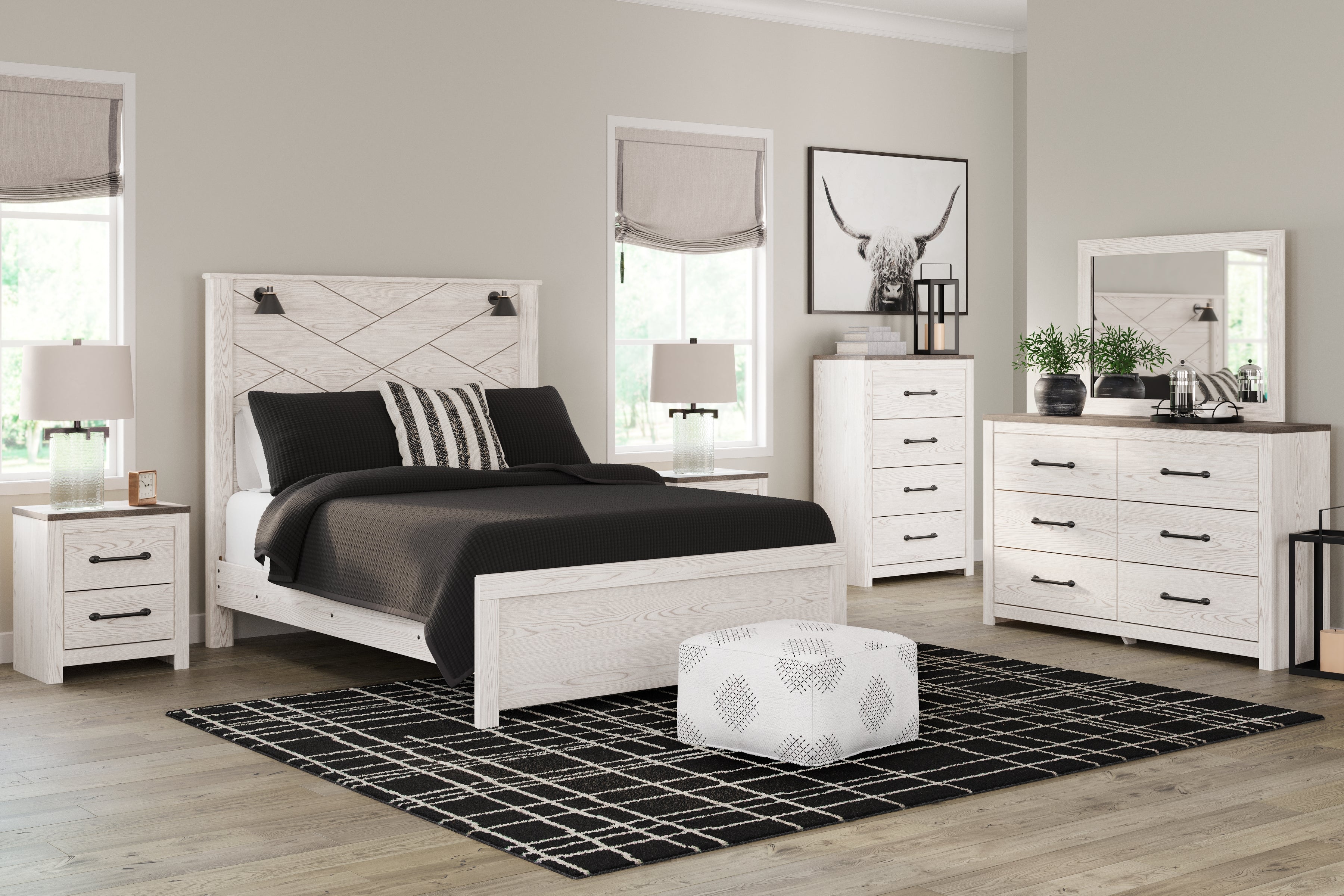 Coral Furniture - Ashley Furniture - Gerridan Bedroom - Dresser and Mirror / White/Gray - B1190B1