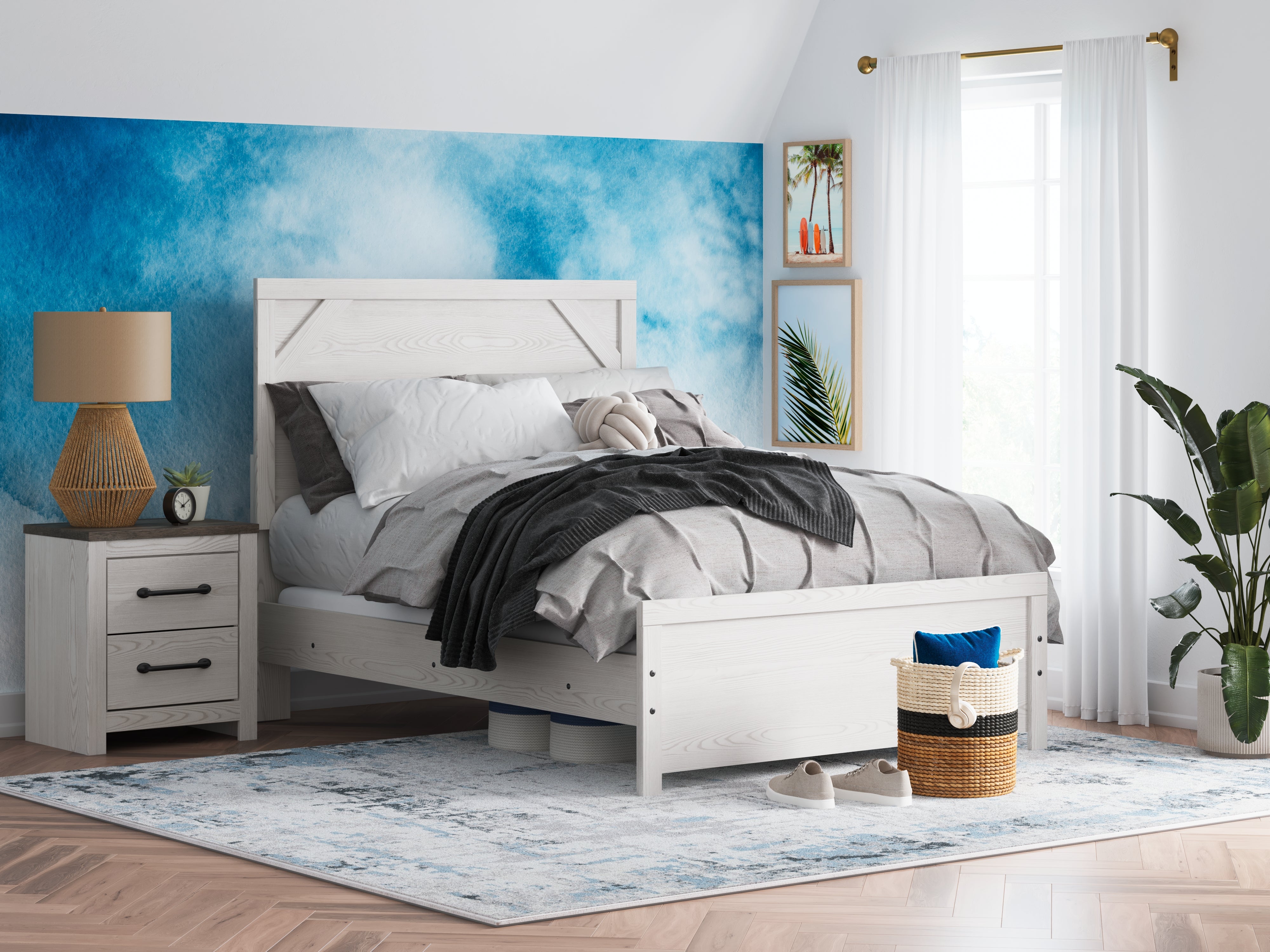 Coral Furniture - Ashley Furniture - Gerridan Bedroom - Full Panel Bed / White/Gray - B1190B4