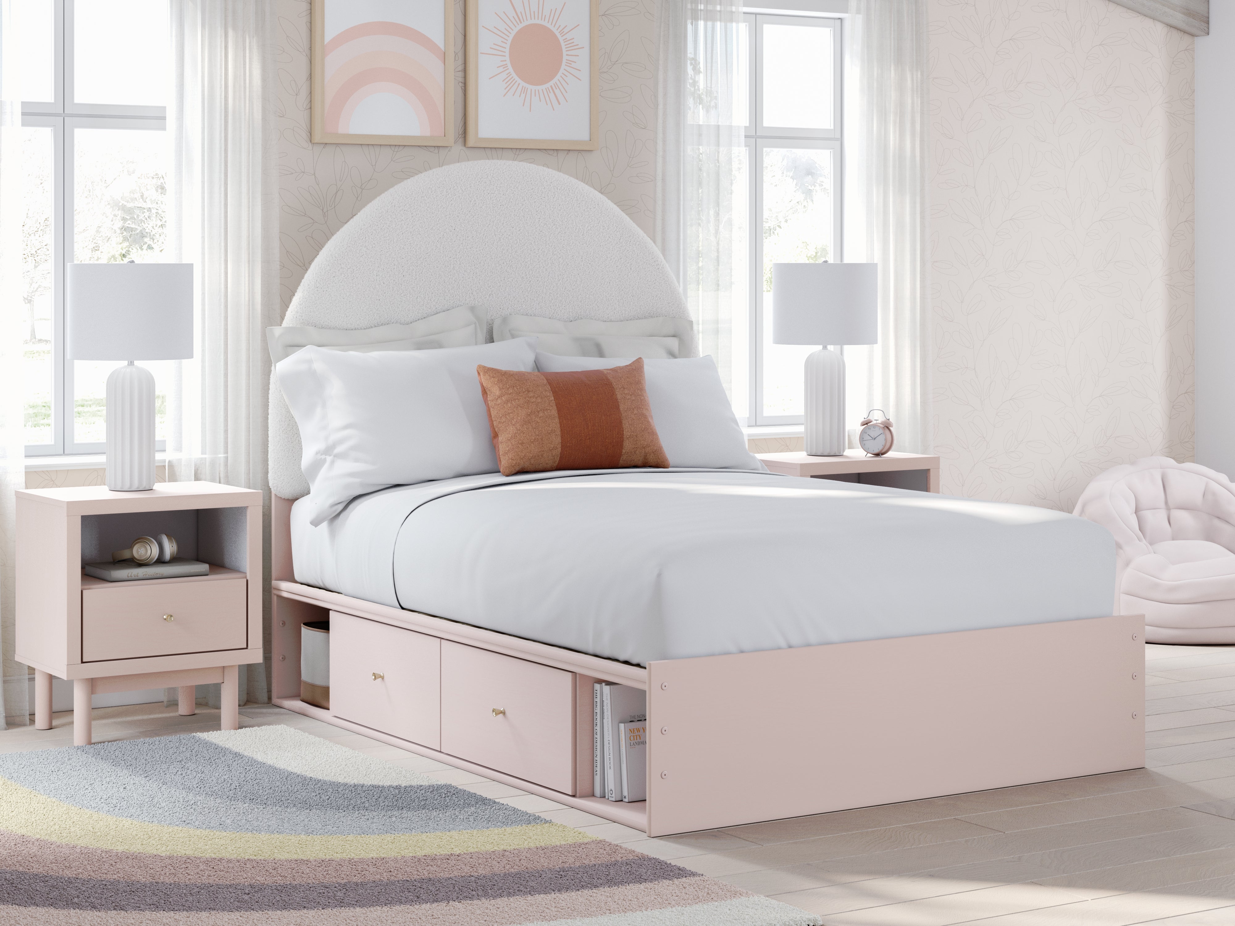 Coral Furniture - Ashley Furniture - Wistenpine Bedroom - Full Upholstered Panel Bed with Storage / Blush - B1323B13