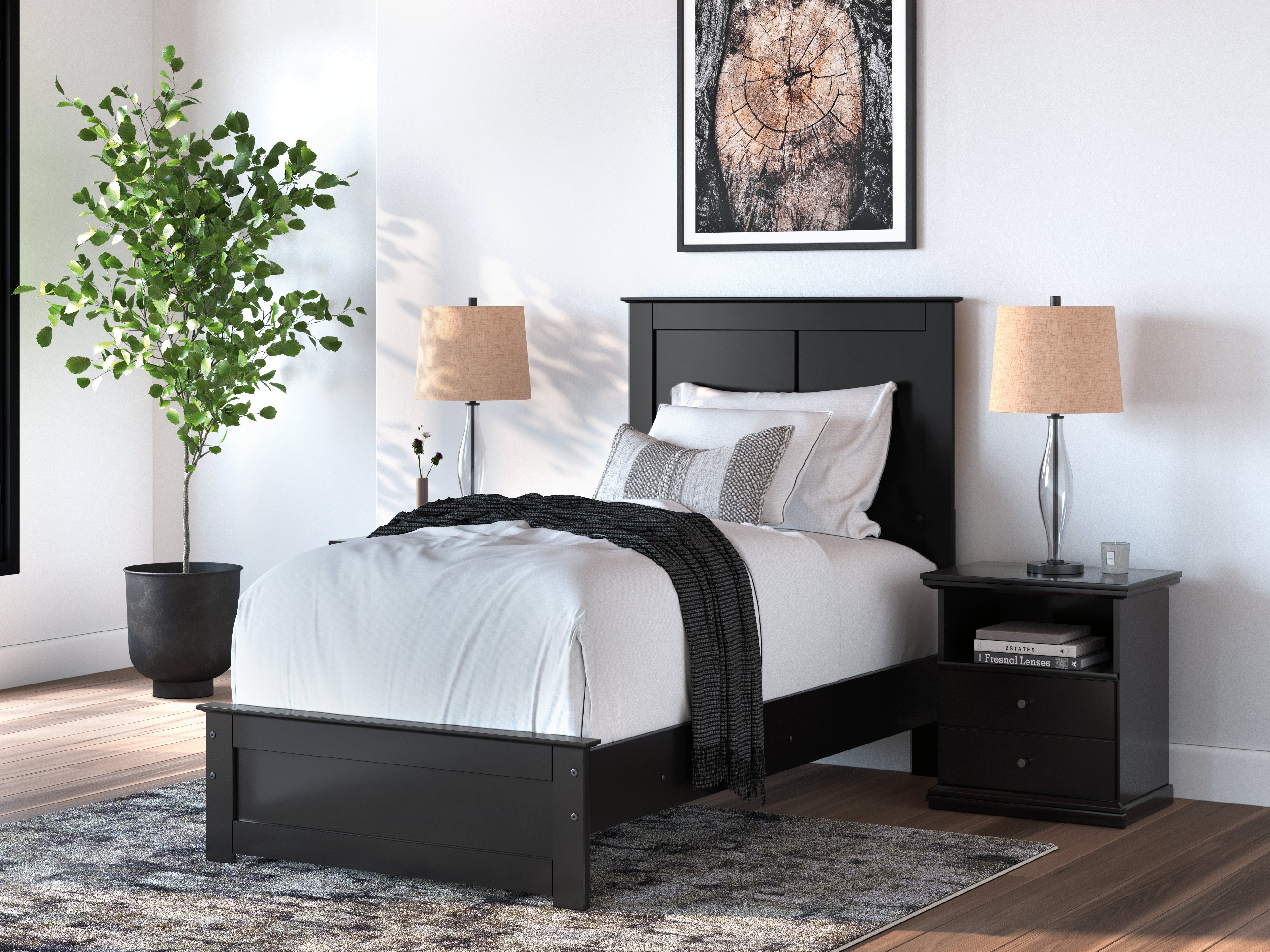 Coral Furniture - Ashley Furniture - Maribel Bedroom - Twin Panel Bed / Black - B138B51