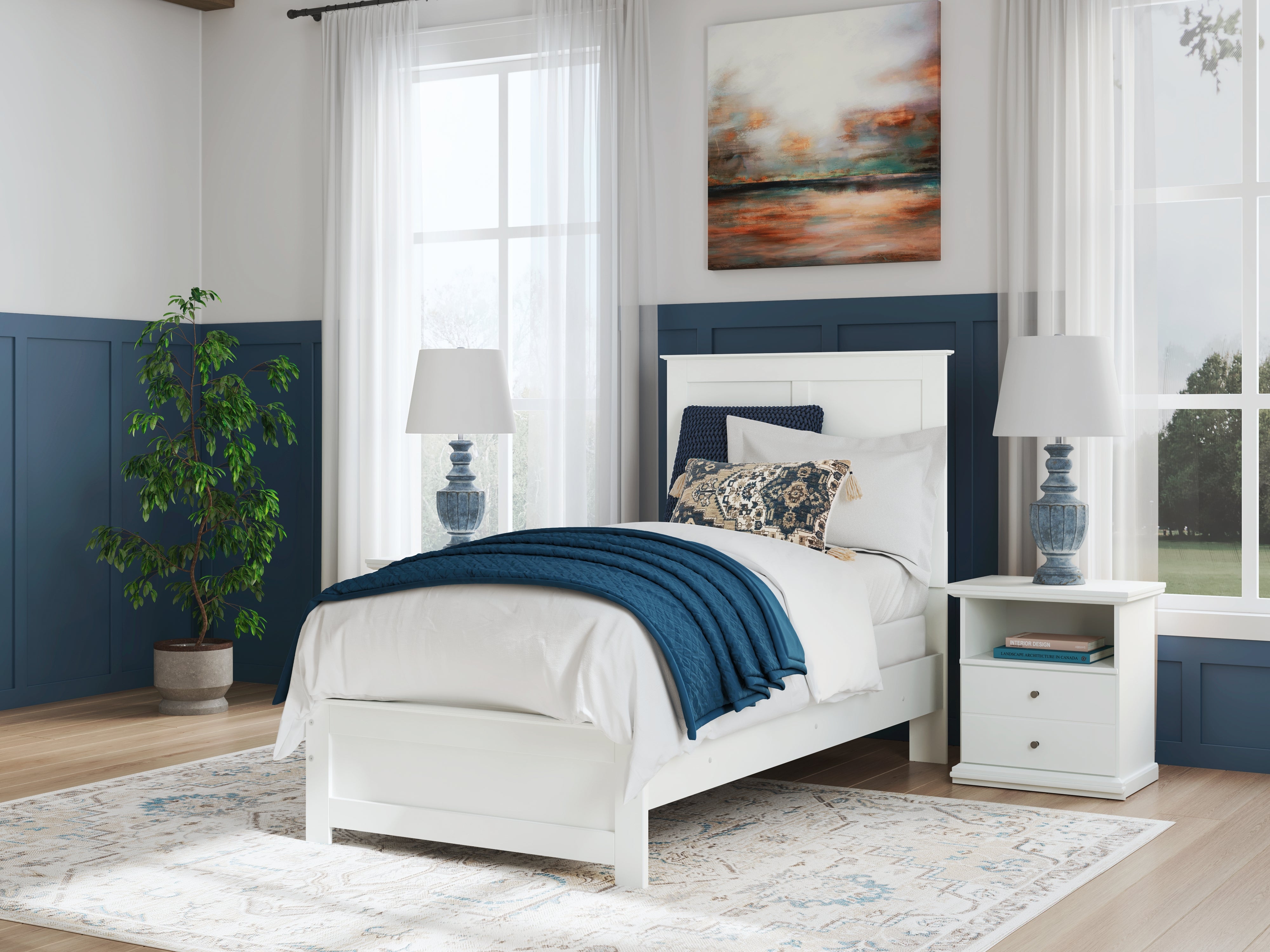 Coral Furniture - Ashley Furniture - Bostwick Shoals Bedroom - Twin Panel Bed / White - B139B41