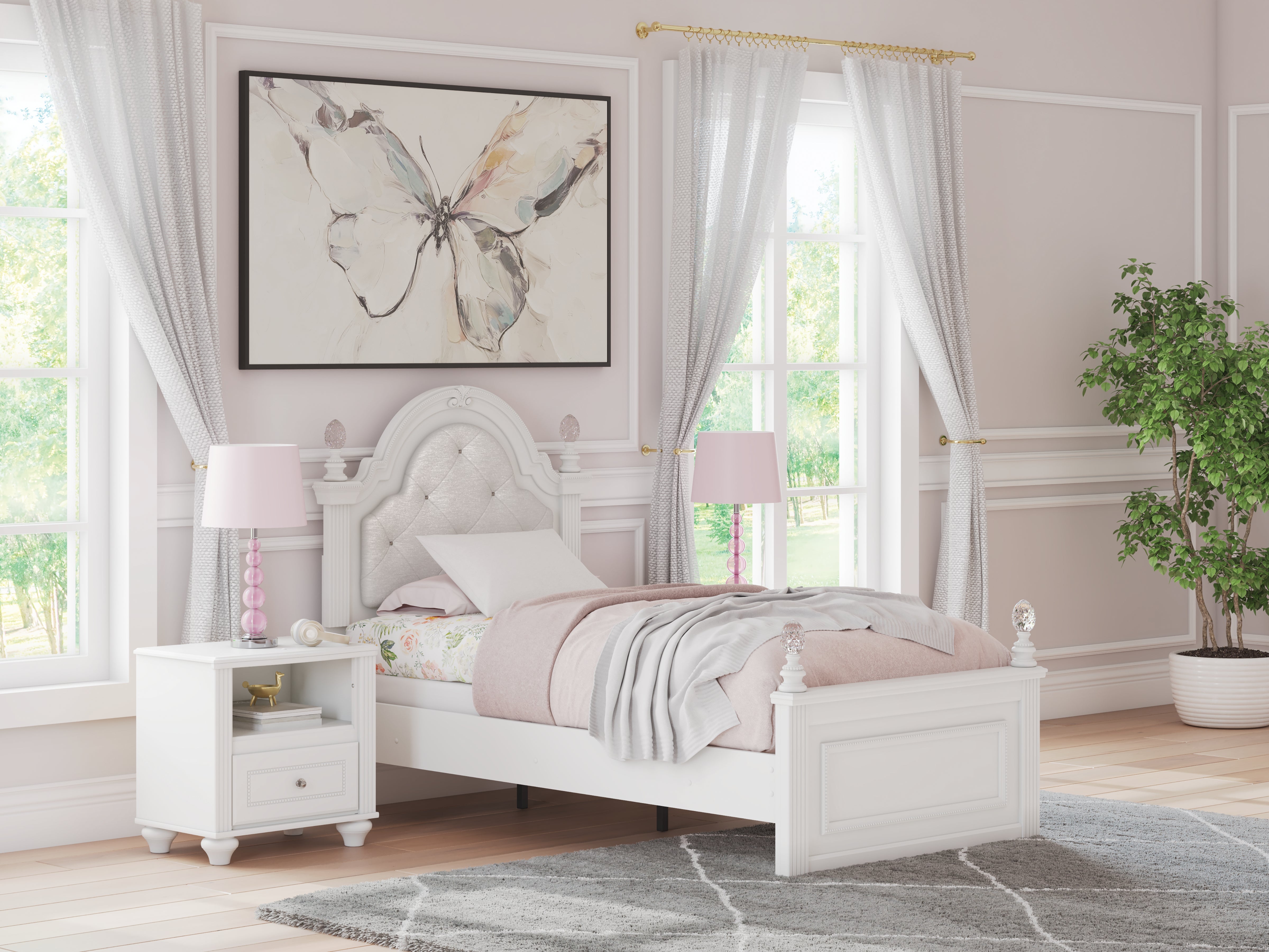 Coral Furniture - Ashley Furniture - Kozlani Bedroom - Twin Upholstered Panel Bed / White - PCB1819B5
