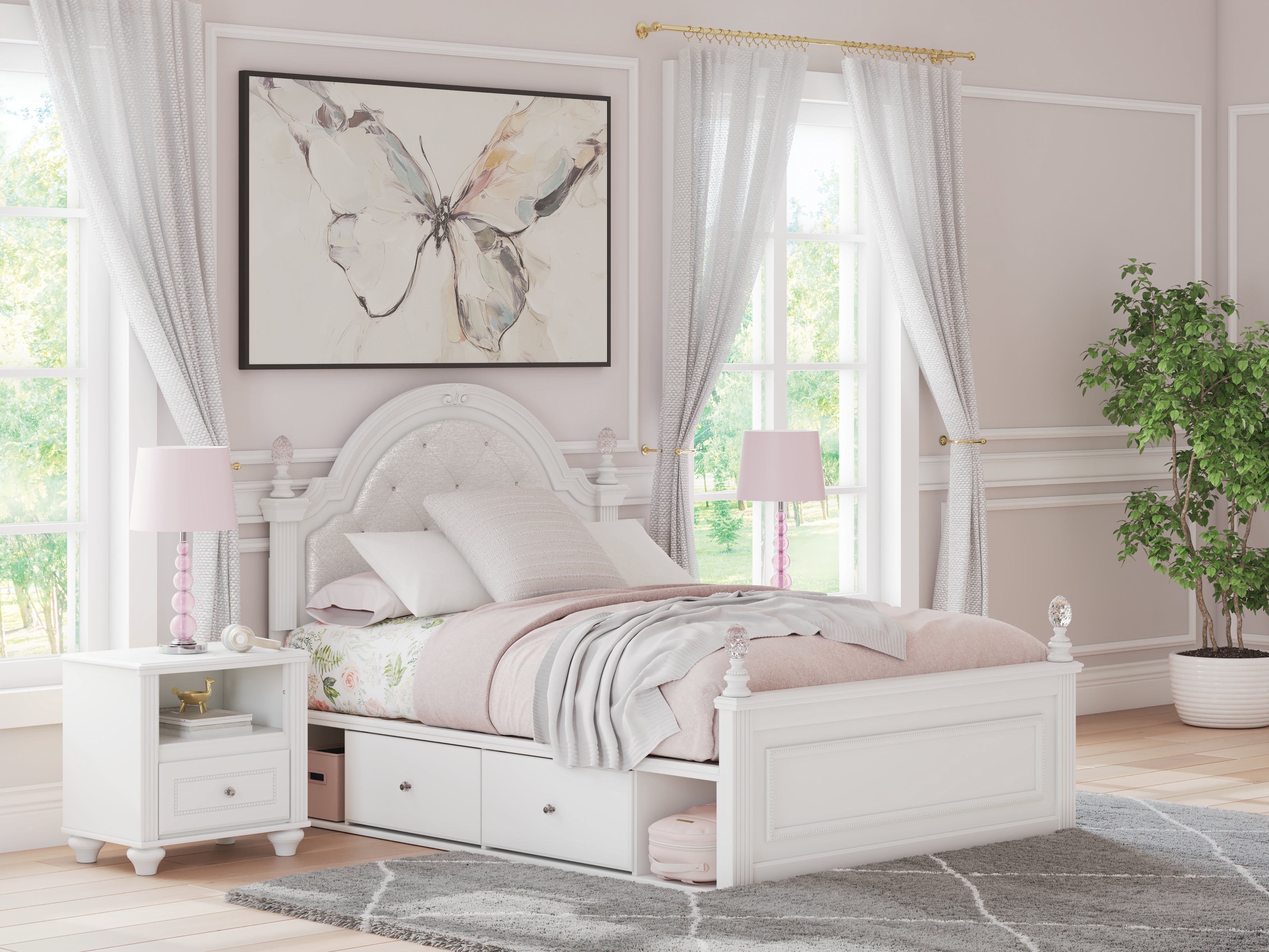 Coral Furniture - Ashley Furniture - Kozlani Bedroom - Full Upholstered Panel Storage Bed / White - PCB1819B10