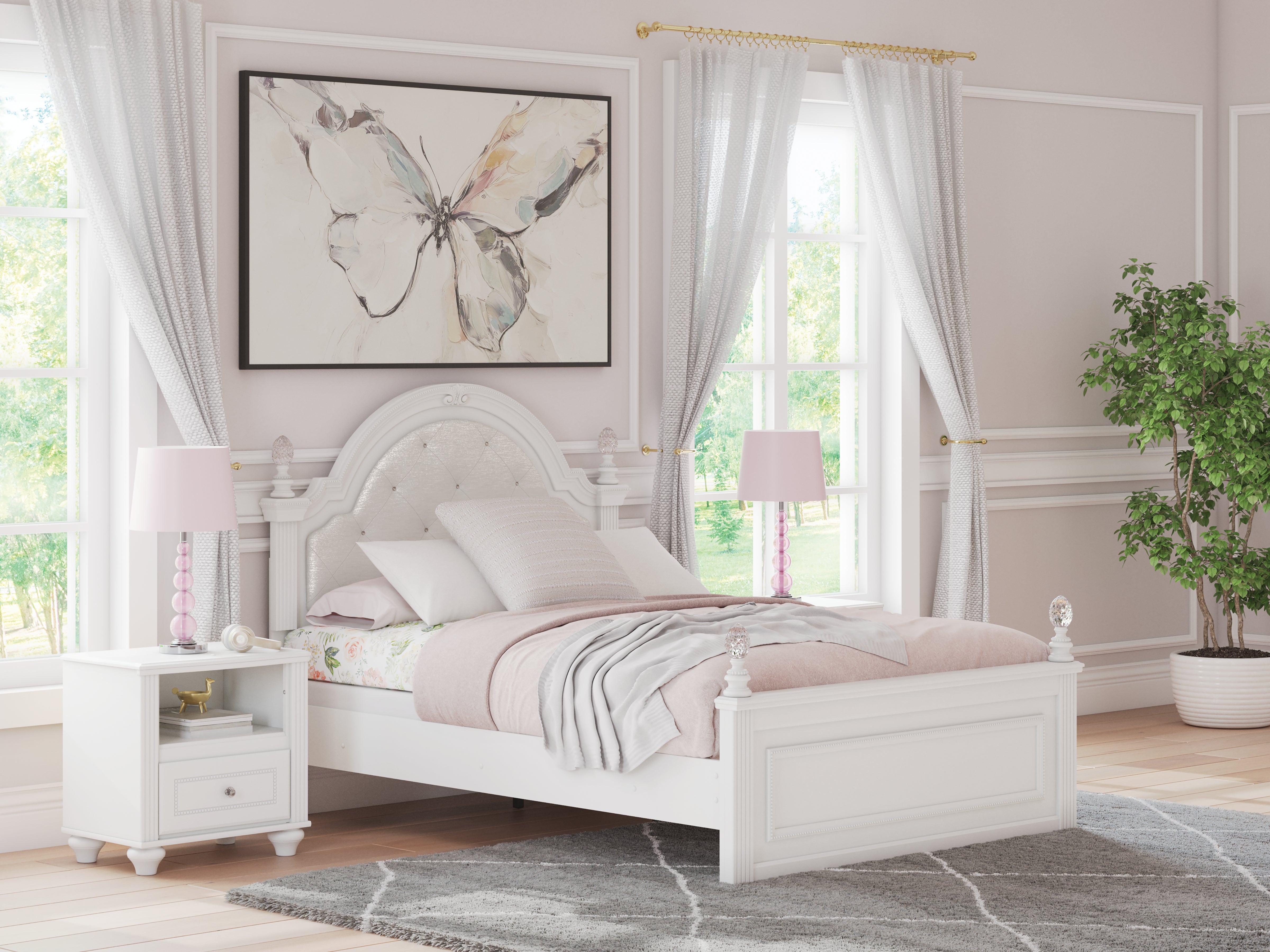 Coral Furniture - Ashley Furniture - Kozlani Bedroom - Full Upholstered Panel Bed / White - PCB1819B6