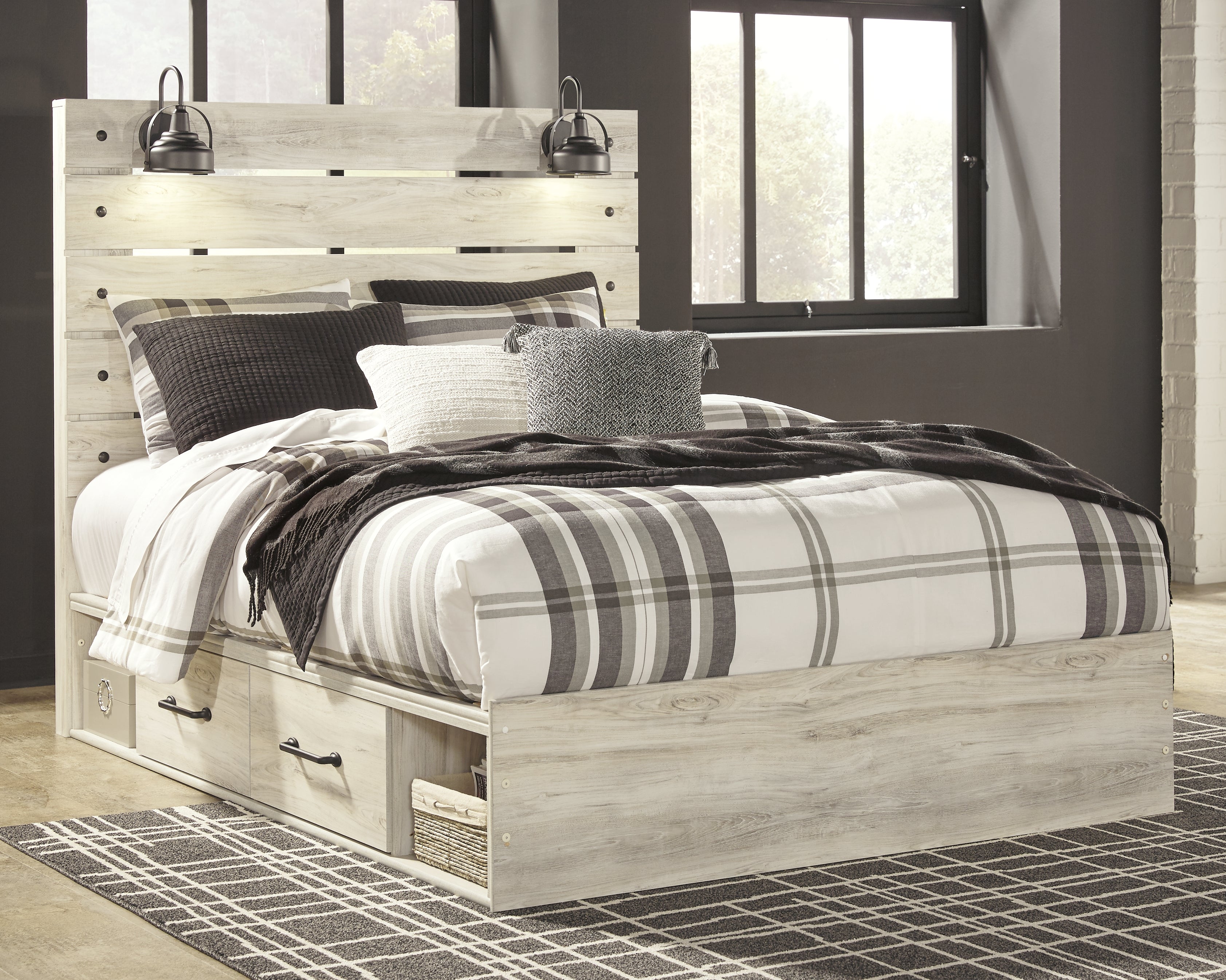 Coral Furniture - Ashley Furniture - Cambeck Bedroom - Queen Panel Bed with 2 Storage Drawers / Whitewash - B192B17