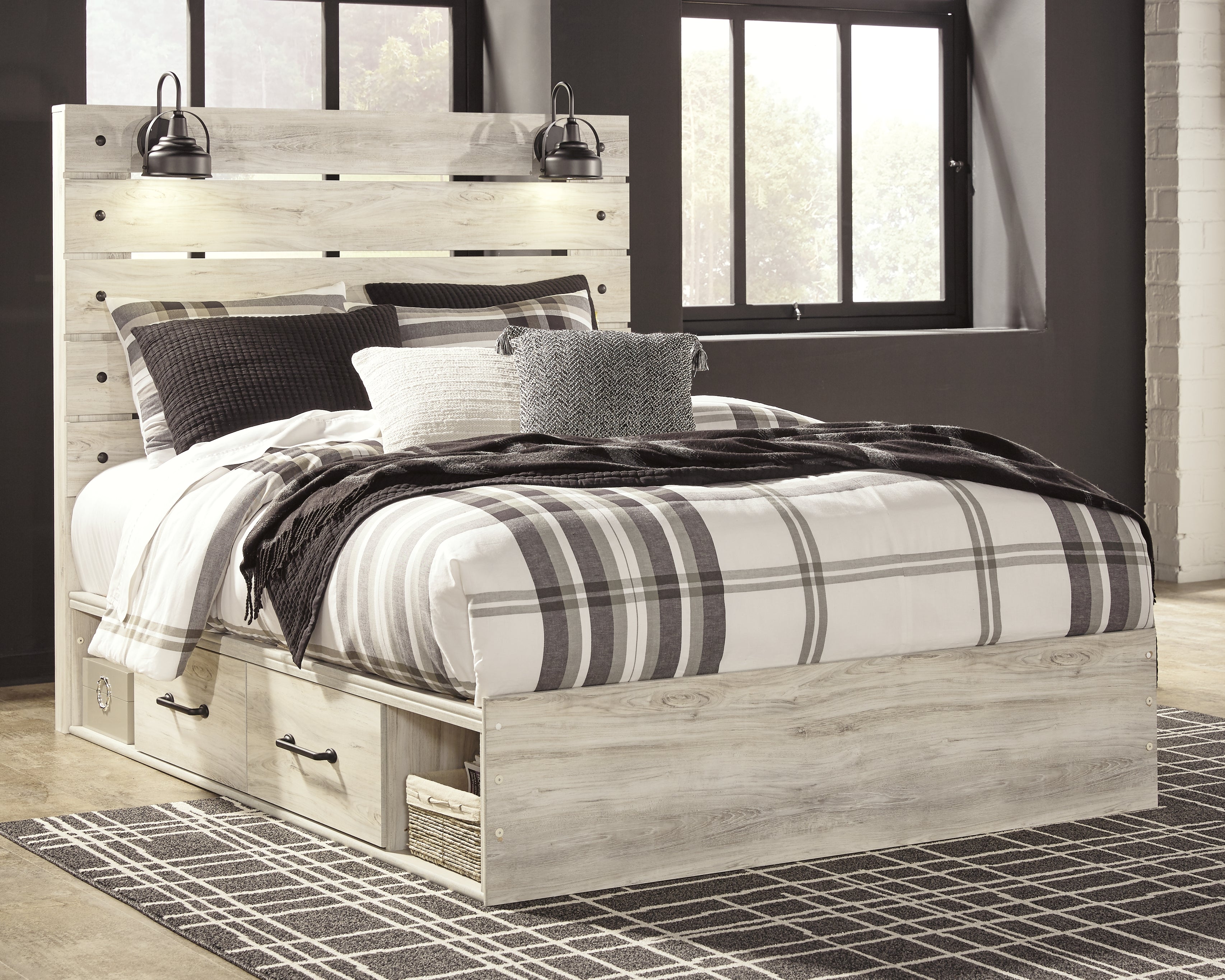 Coral Furniture - Ashley Furniture - Cambeck Bedroom - Queen Panel Bed with 4 Storage Drawers / Whitewash - B192B24