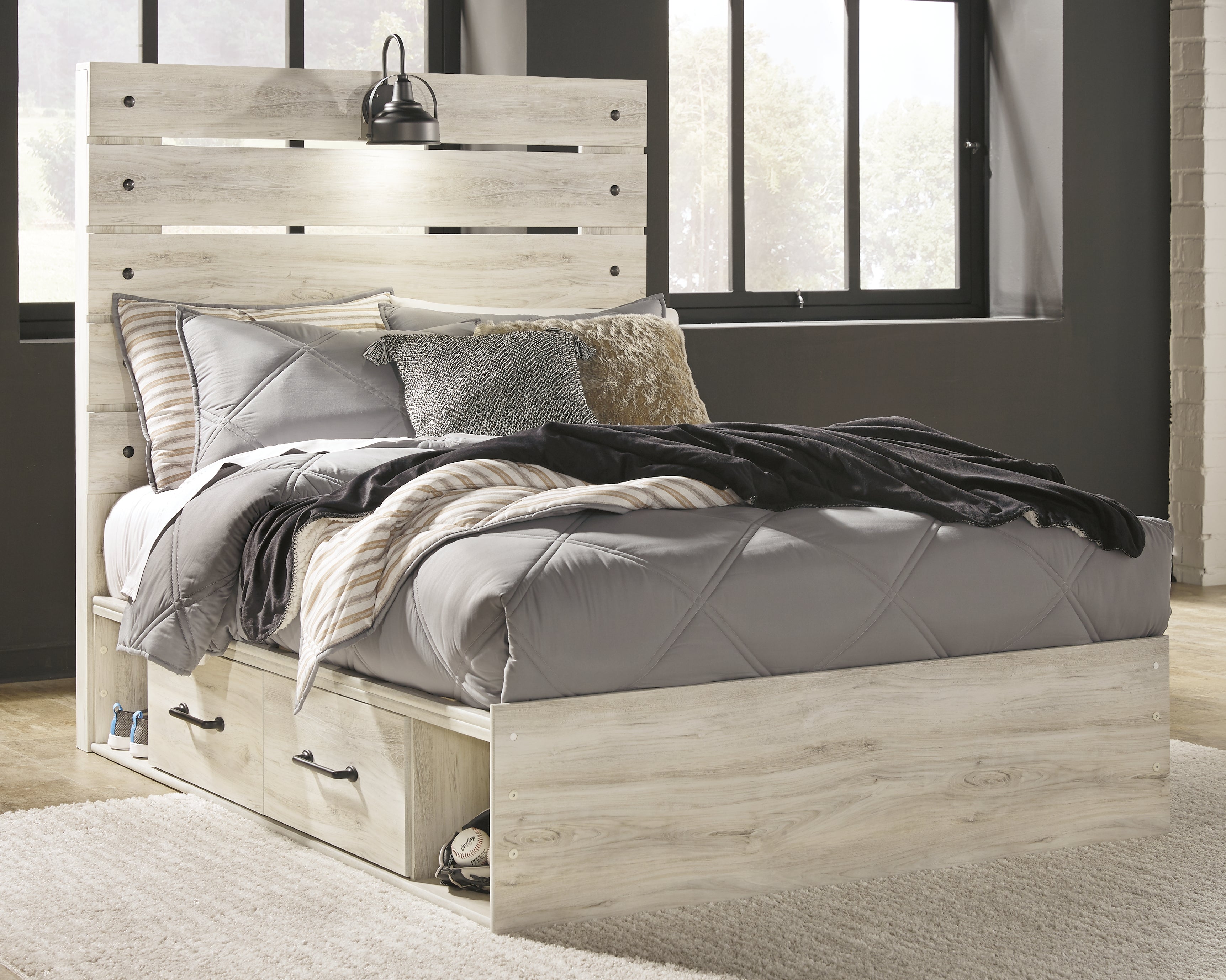 Coral Furniture - Ashley Furniture - Cambeck Bedroom - Full Panel Bed with 4 Storage Drawers / Whitewash - B192B34