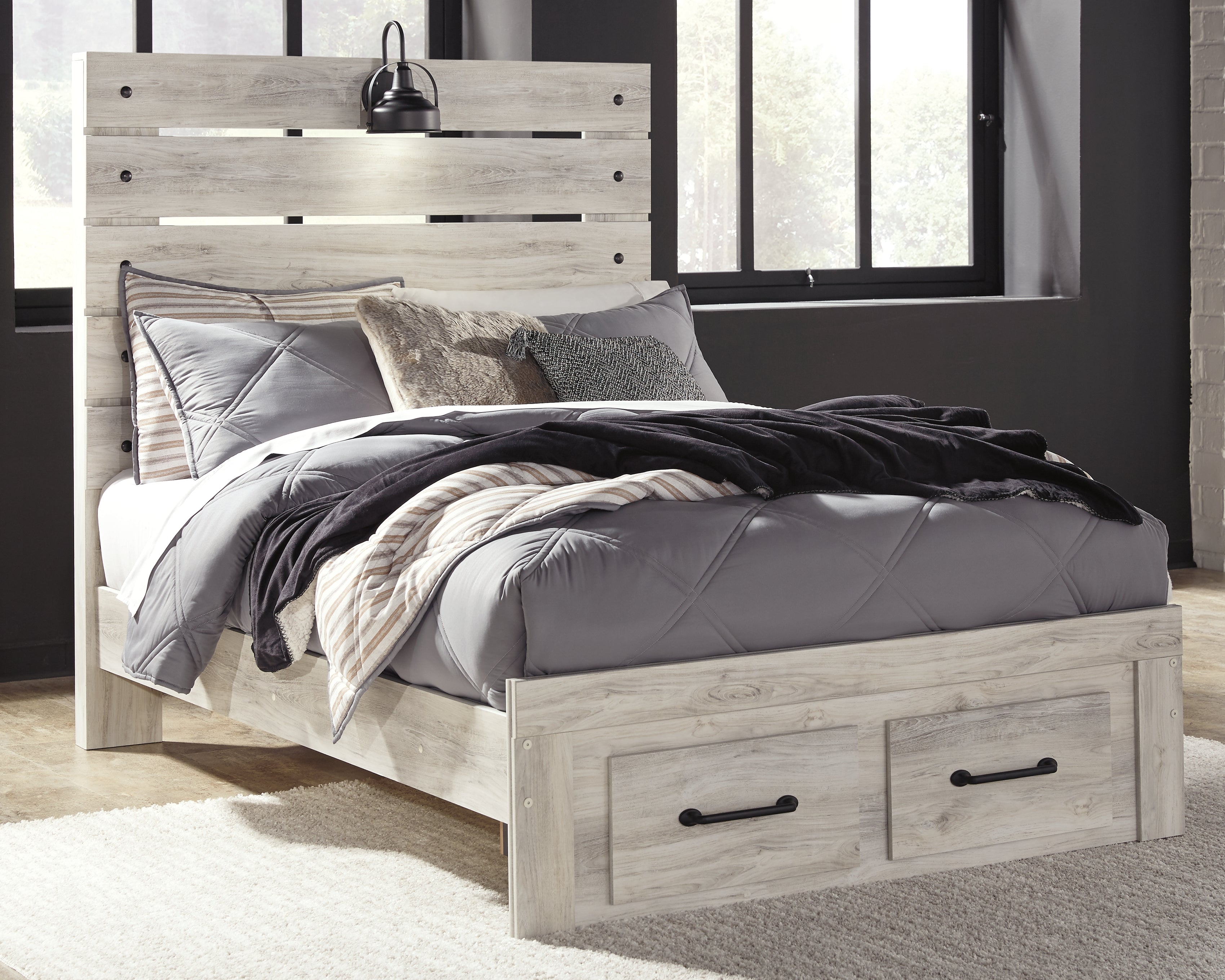 Coral Furniture - Ashley Furniture - Cambeck Bedroom - Full Panel Bed with 2 Storage Drawers / Whitewash - B192B33