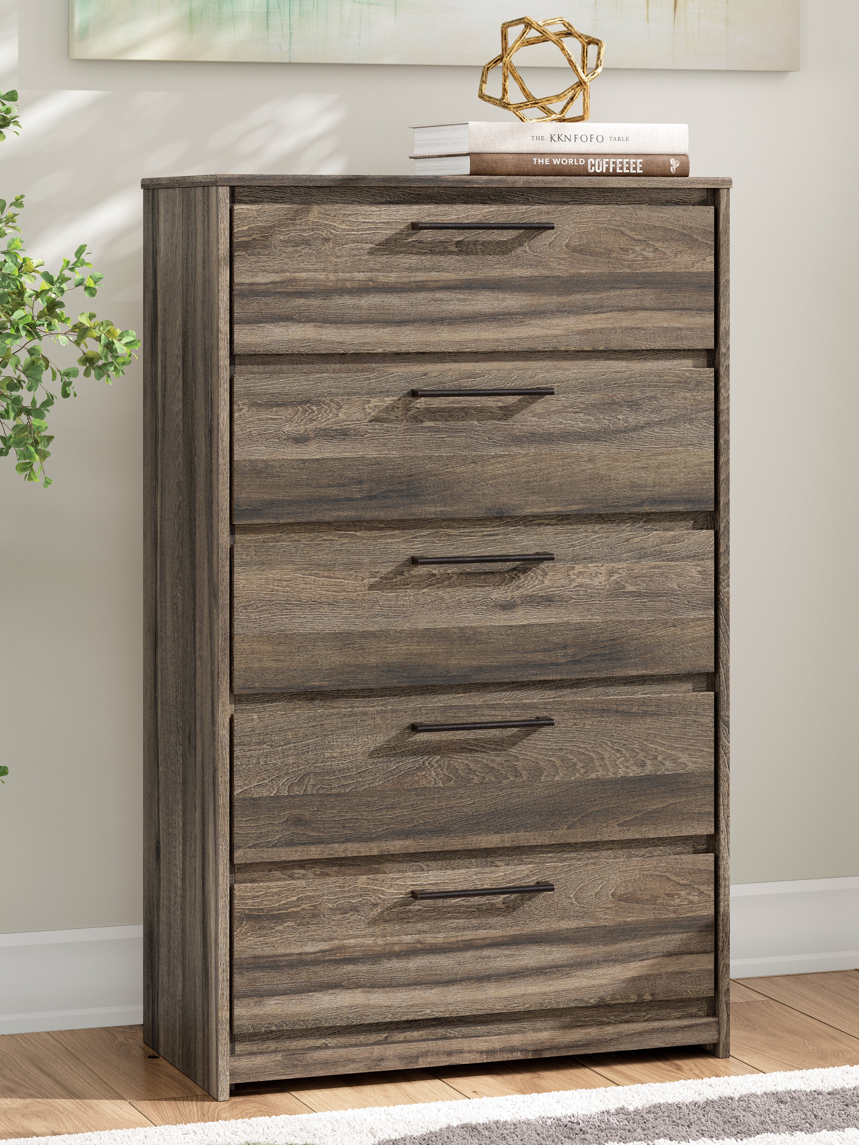 Coral Furniture - Ashley Furniture - Elbrim Bedroom - Five Drawer Chest / Brown - PCB2005-46