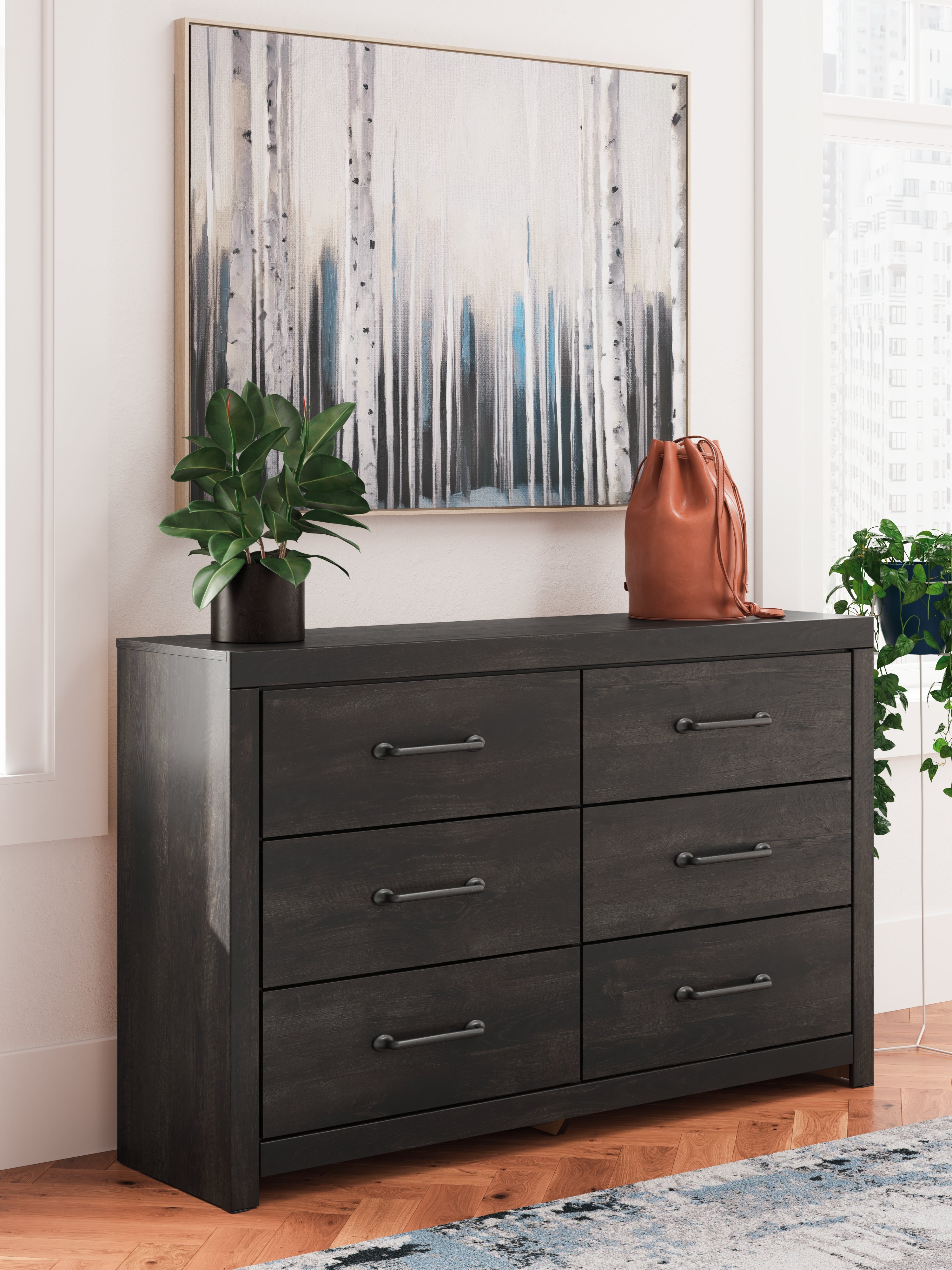 Coral Furniture - Ashley Furniture - Hollivern Bedroom - Six Drawer Dresser / Dark Gray - PCB2108-31