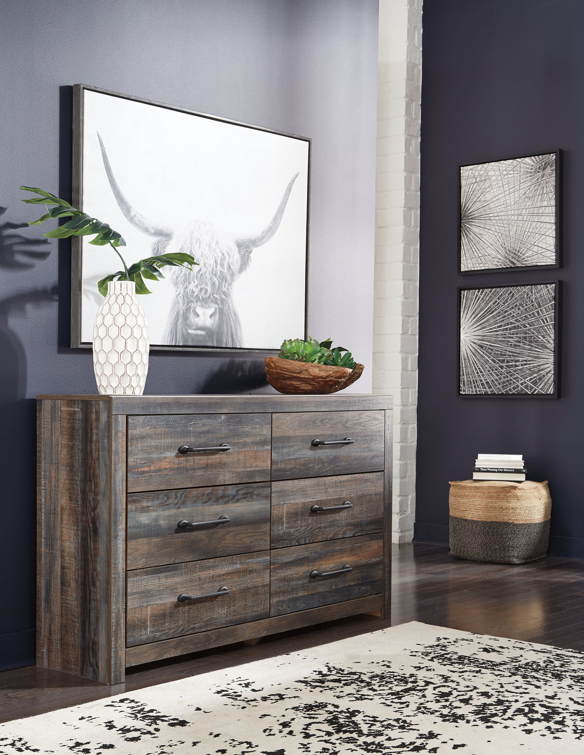 Coral Furniture - Ashley Furniture - Drystan Bedroom - King Bookcase Bed with 2 Storage Drawers / Multi - B211B27