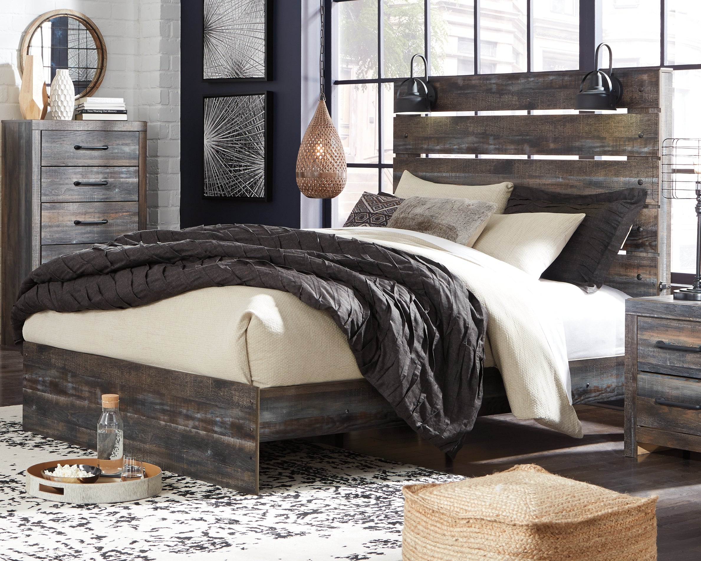 Coral Furniture - Ashley Furniture - Drystan Bedroom - Queen Panel Bed / Multi - B211B4
