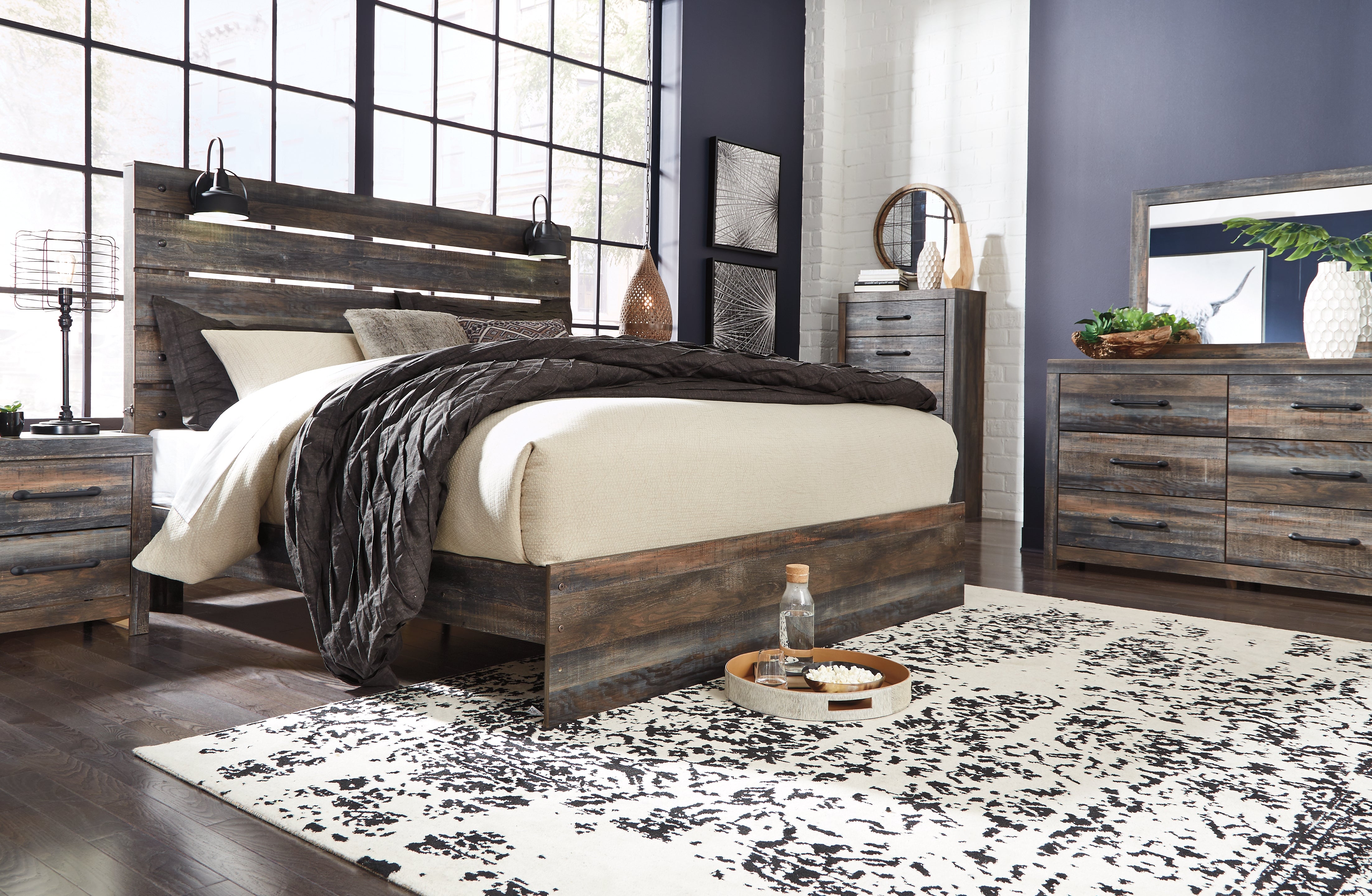 Coral Furniture - Ashley Furniture - Drystan Bedroom - King Panel Bed / Multi - B211B14