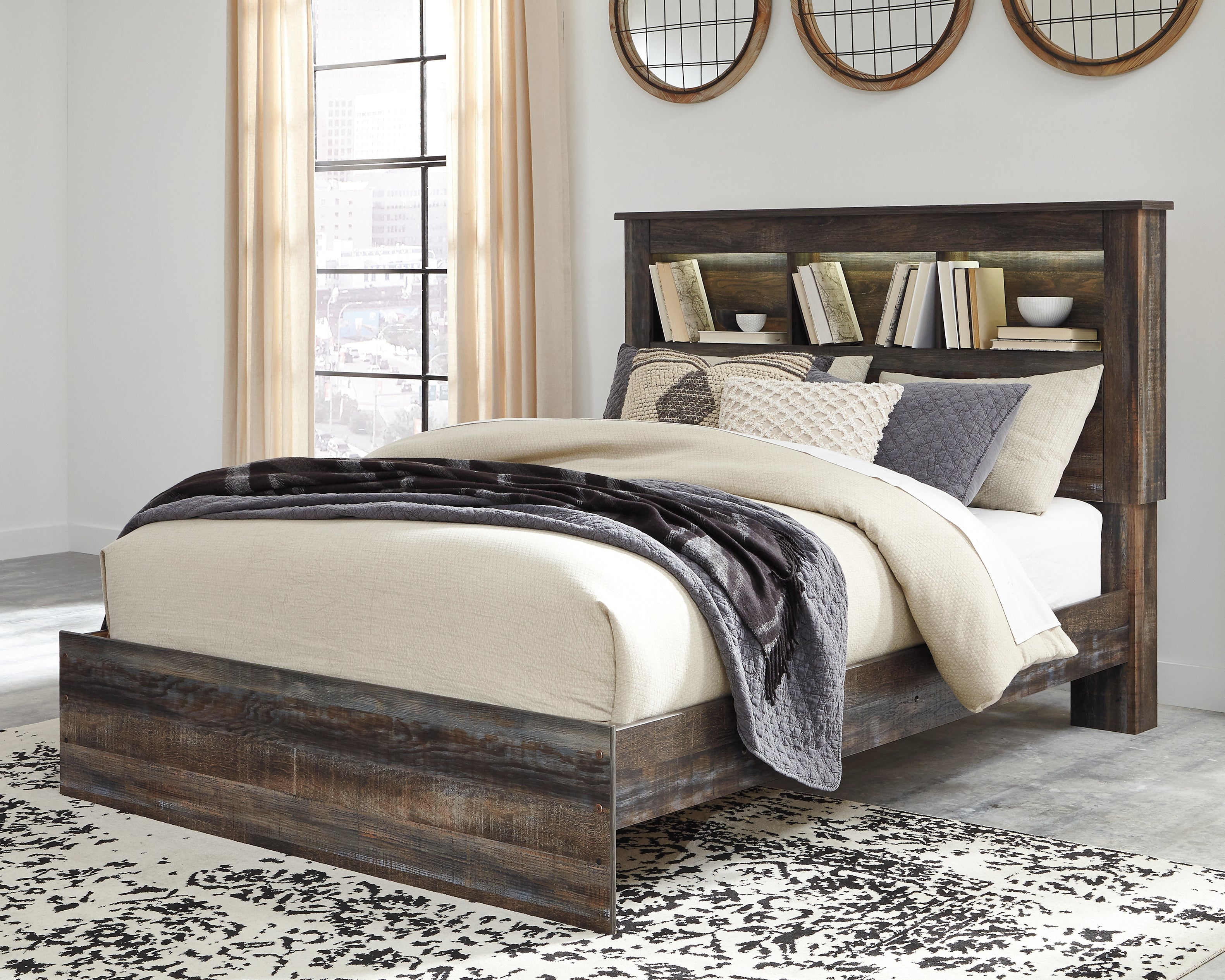 Coral Furniture - Ashley Furniture - Drystan Bedroom - Queen Bookcase Bed / Multi - B211B16