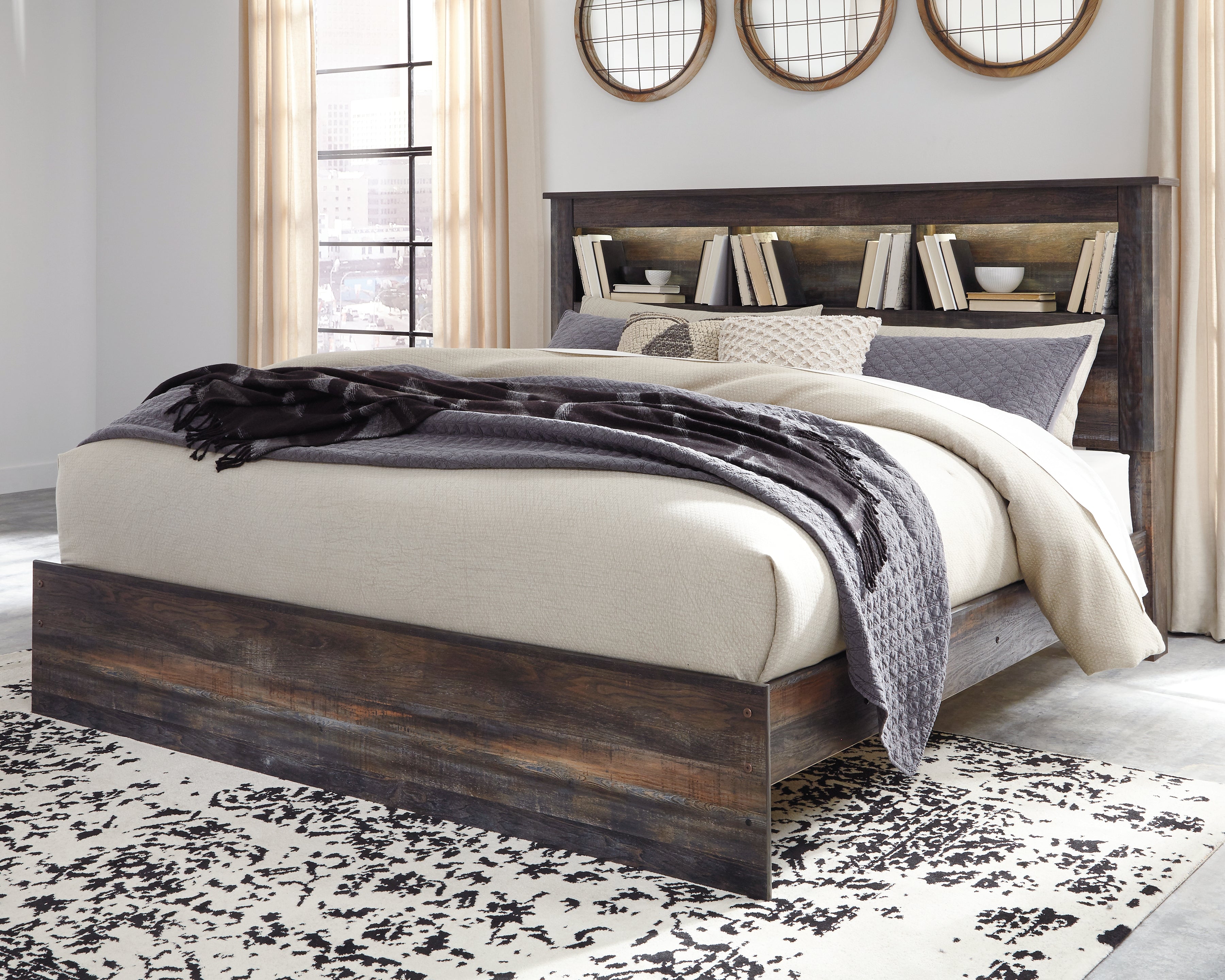Coral Furniture - Ashley Furniture - Drystan Bedroom - King Bookcase Bed / Multi - B211B53