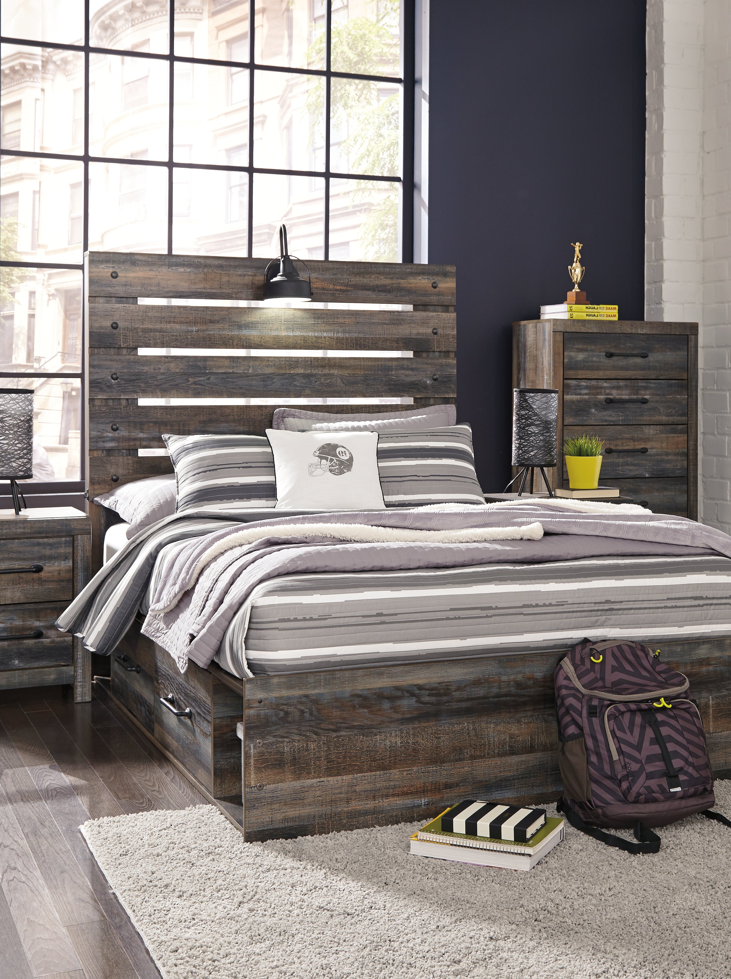 Coral Furniture - Ashley Furniture - Drystan Bedroom - Full Panel Bed with 4 Storage Drawers / Multi - B211B12