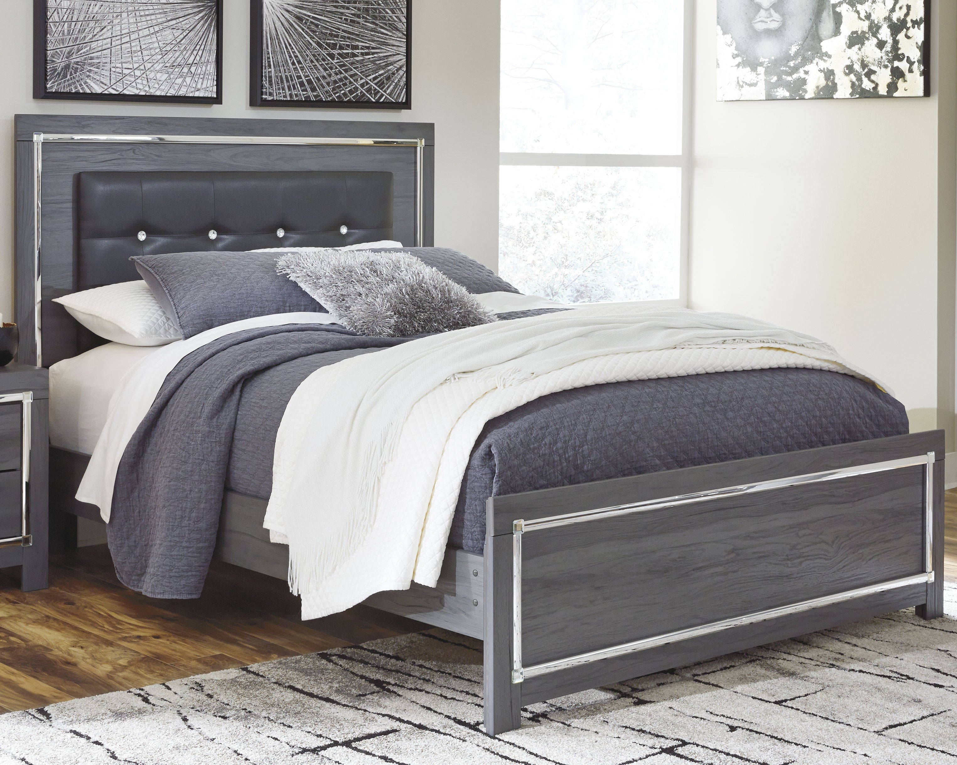 Coral Furniture - Ashley Furniture - Lodanna Bedroom - Queen Panel Bed / Gray - B214B2