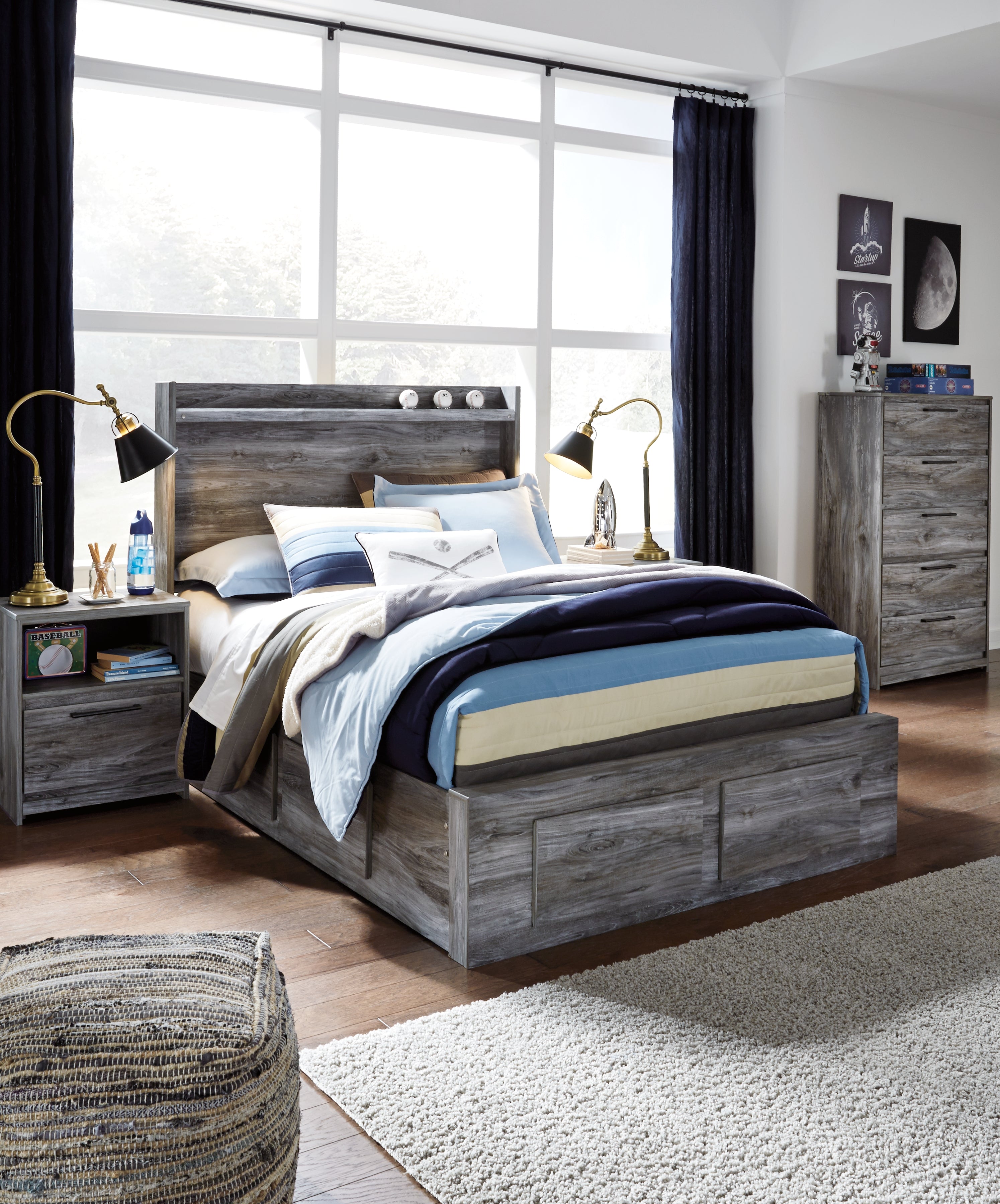 Coral Furniture - Ashley Furniture - Baystorm Bedroom - Full Panel Bed with 6 Storage Drawers / Gray - B221B27