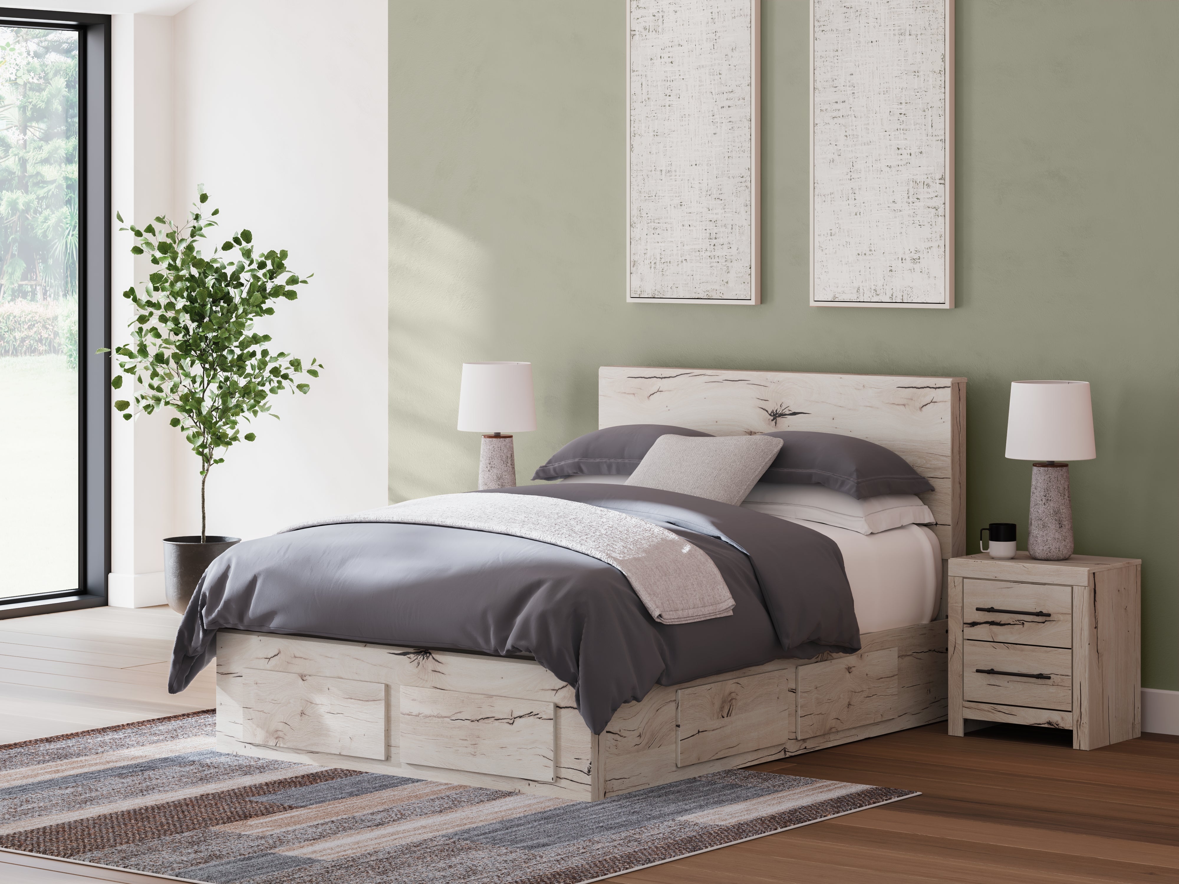 Coral Furniture - Ashley Furniture - Lawroy Bedroom - Queen Panel Storage Bed / Light Natural - B2310B9