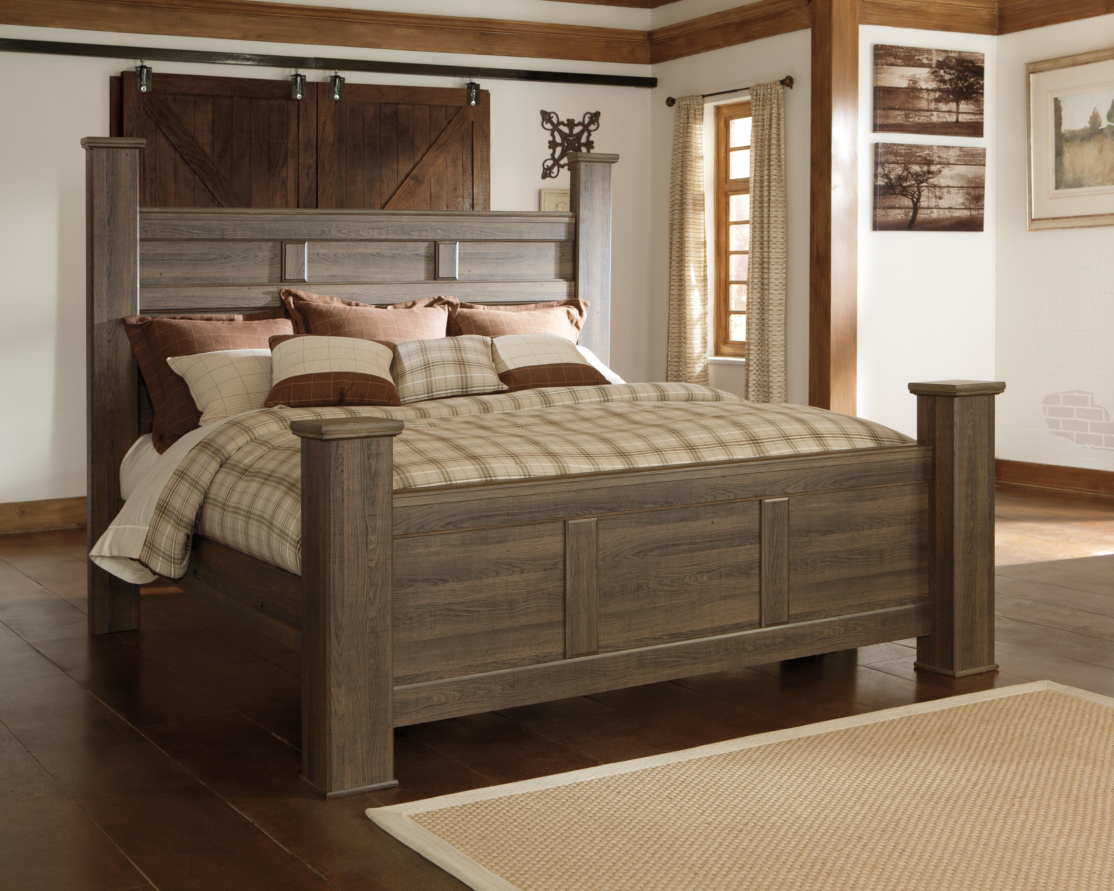 Coral Furniture - Ashley Furniture - Juararo Bedroom - California King Poster Bed / Dark Brown - B251B12