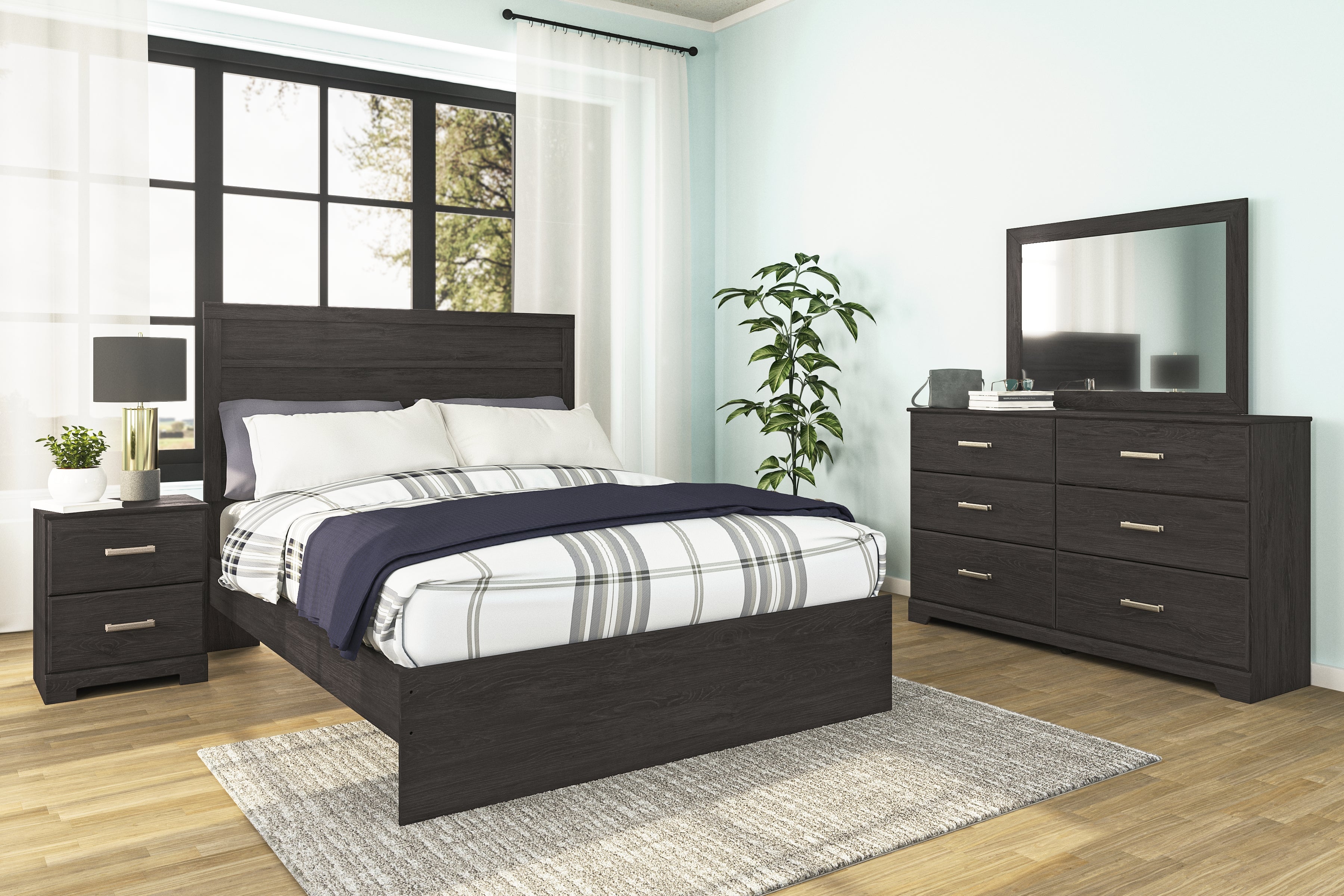 Coral Furniture - Ashley Furniture - Belachime Bedroom - Queen Panel Bed / Charcoal - B2589B2