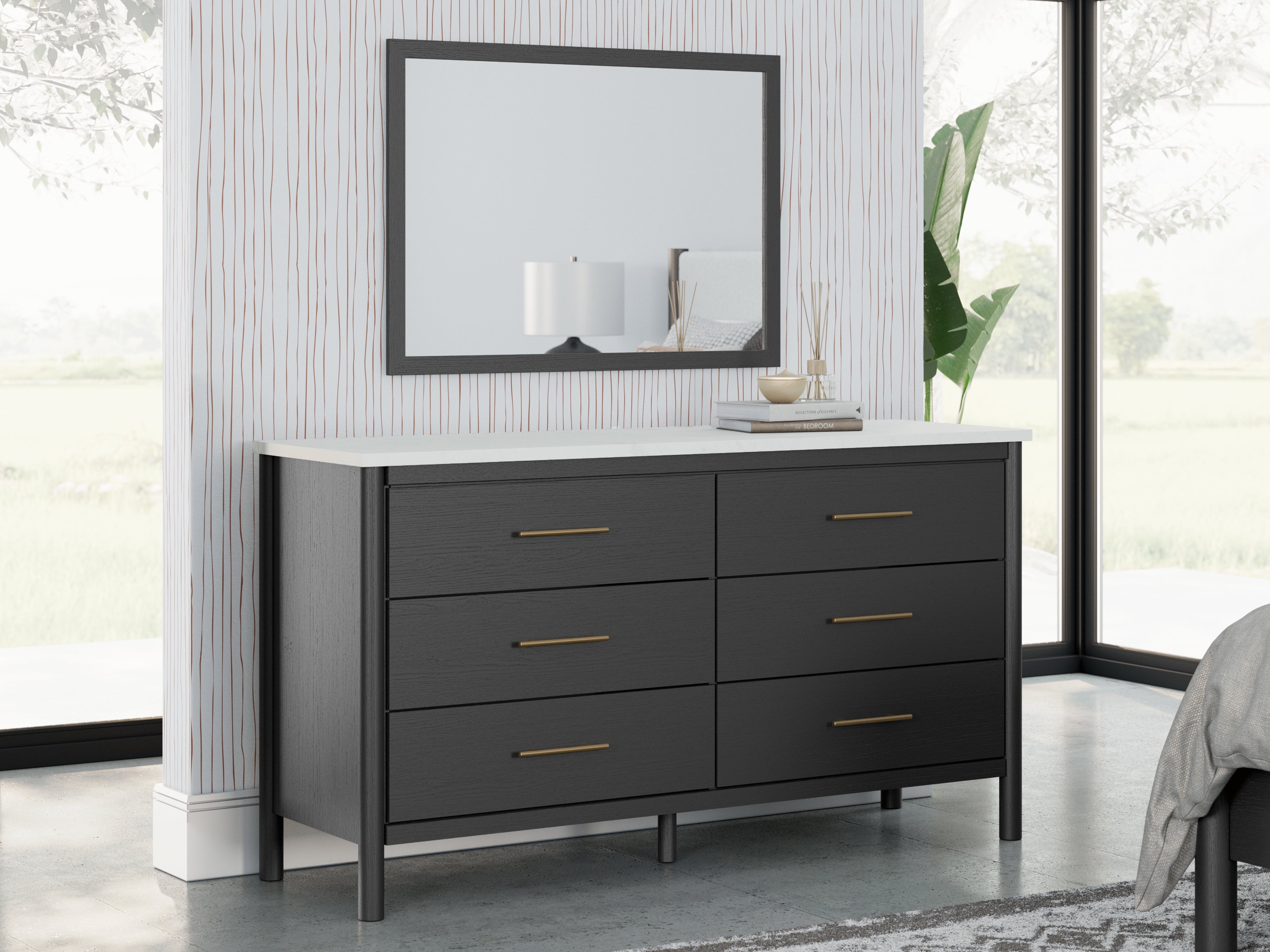 Coral Furniture - Ashley Furniture - Cadmori Bedroom - Dresser and Mirror / Black/White - B2616B1