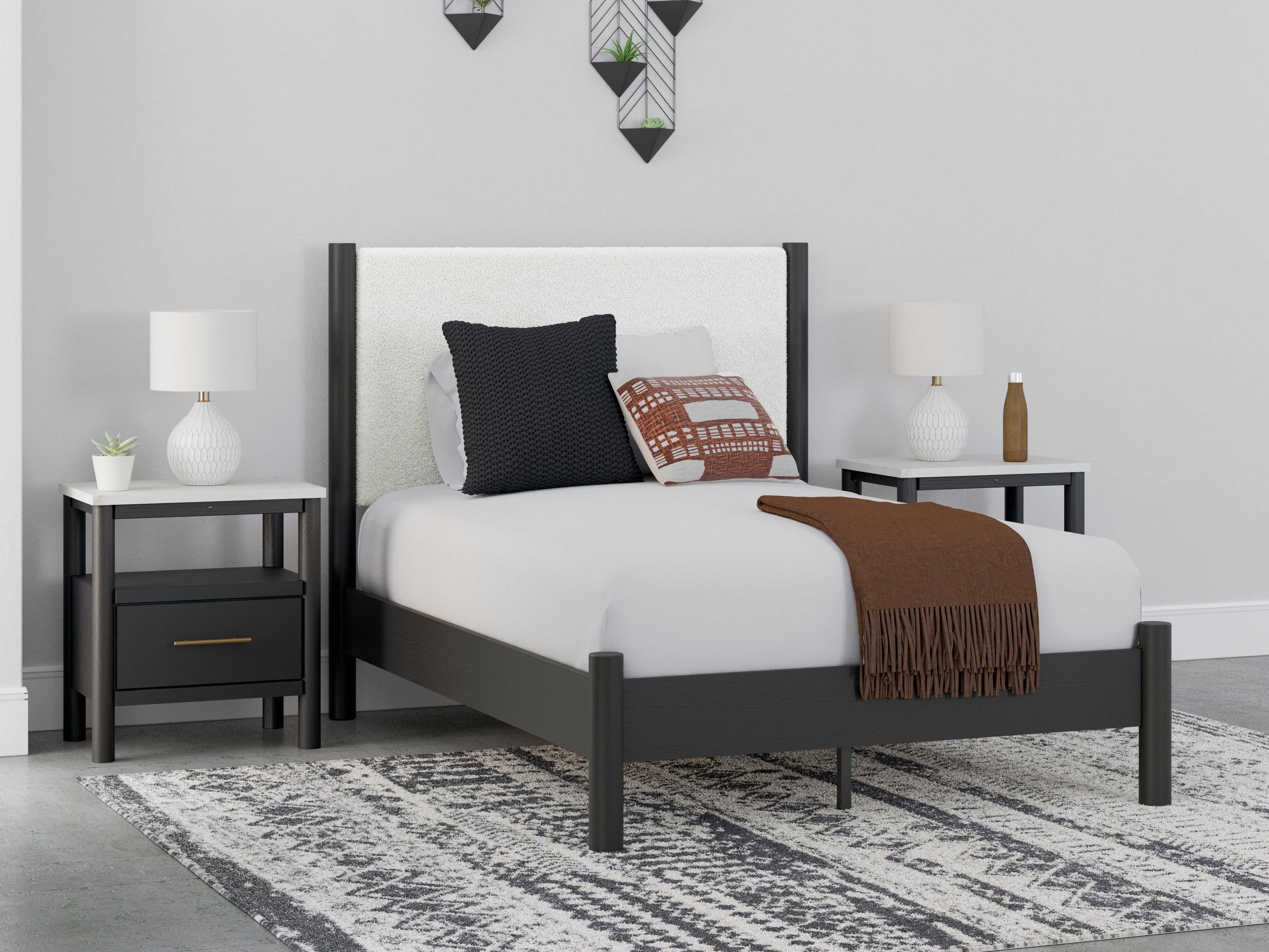 Coral Furniture - Ashley Furniture - Cadmori Bedroom - Full Upholstered Panel Bed / Black/White - B2616B3