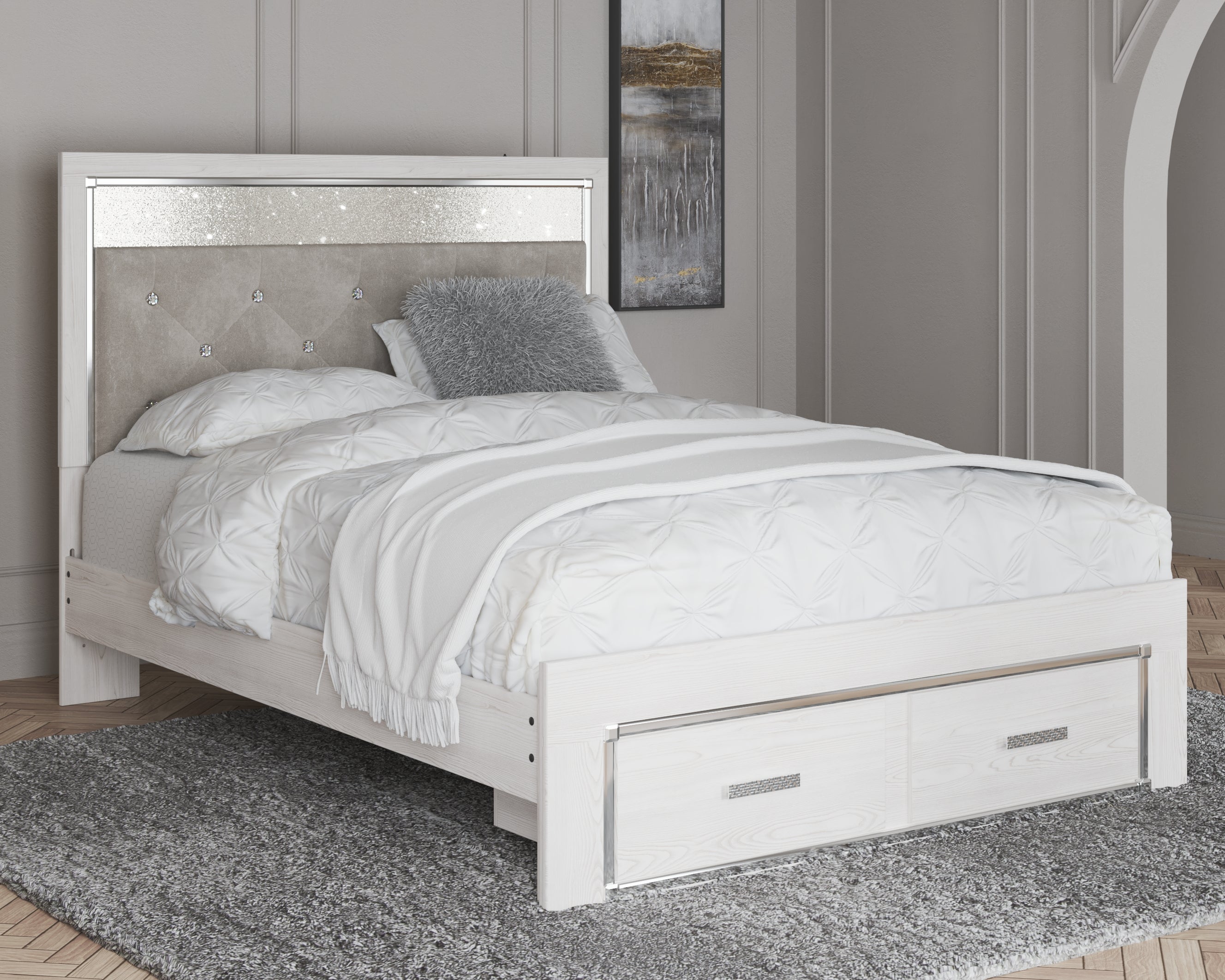 Coral Furniture - Ashley Furniture - Altyra Bedroom - Queen Upholstered Storage Bed / White - B2640B17