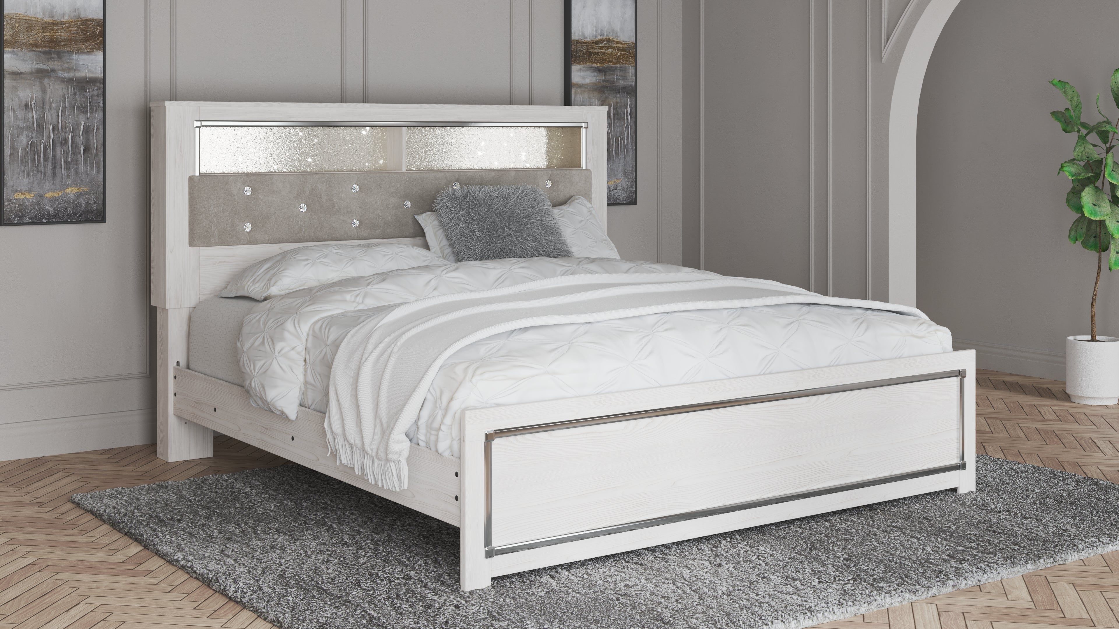 Coral Furniture - Ashley Furniture - Altyra Bedroom - King Panel Bookcase Bed / White - B2640B5