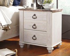 Coral Furniture - Ashley Furniture - Willowton Bedroom - Two Drawer Night Stand / Whitewash - B267-92