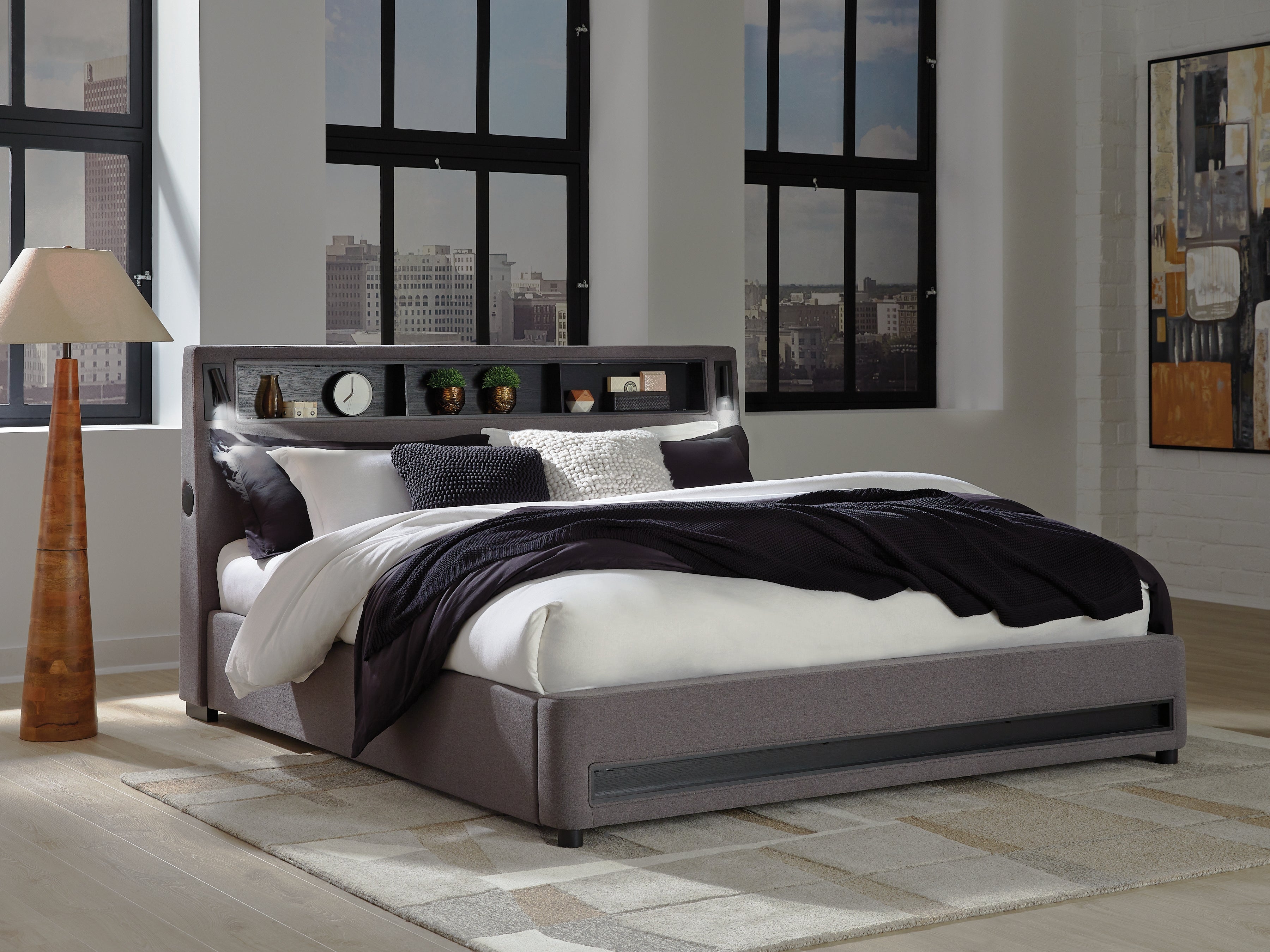 Coral Furniture - Ashley Furniture - Verishaw Bedroom - King Upholstered Bed / Gray - PCB2721B21