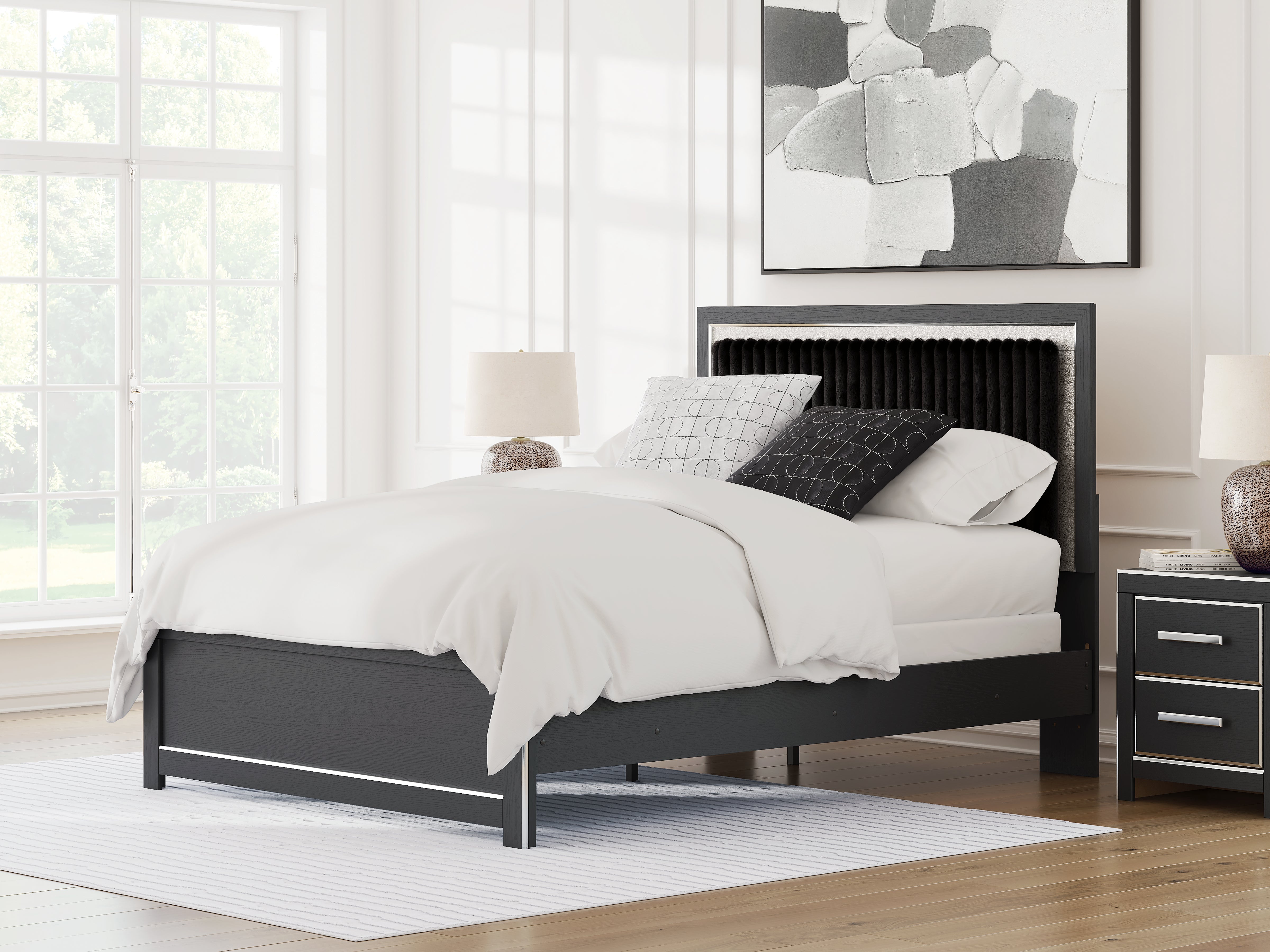 Coral Furniture - Ashley Furniture - Zuraleus Bedroom - Queen Upholstered Panel Bed / Black - PCB3380B6