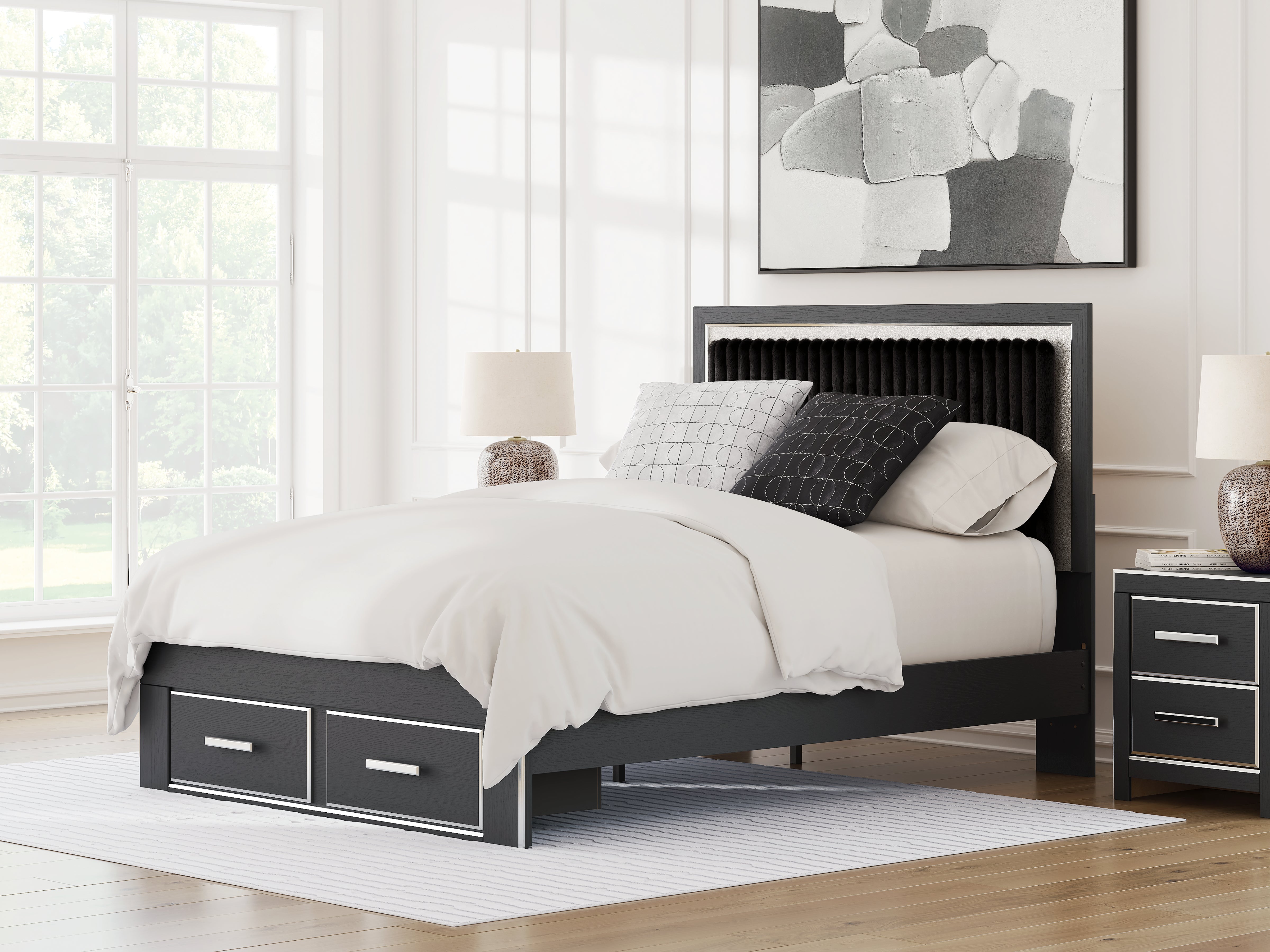 Coral Furniture - Ashley Furniture - Zuraleus Bedroom - Queen Upholstered Panel Storage Bed / Black - PCB3380B4