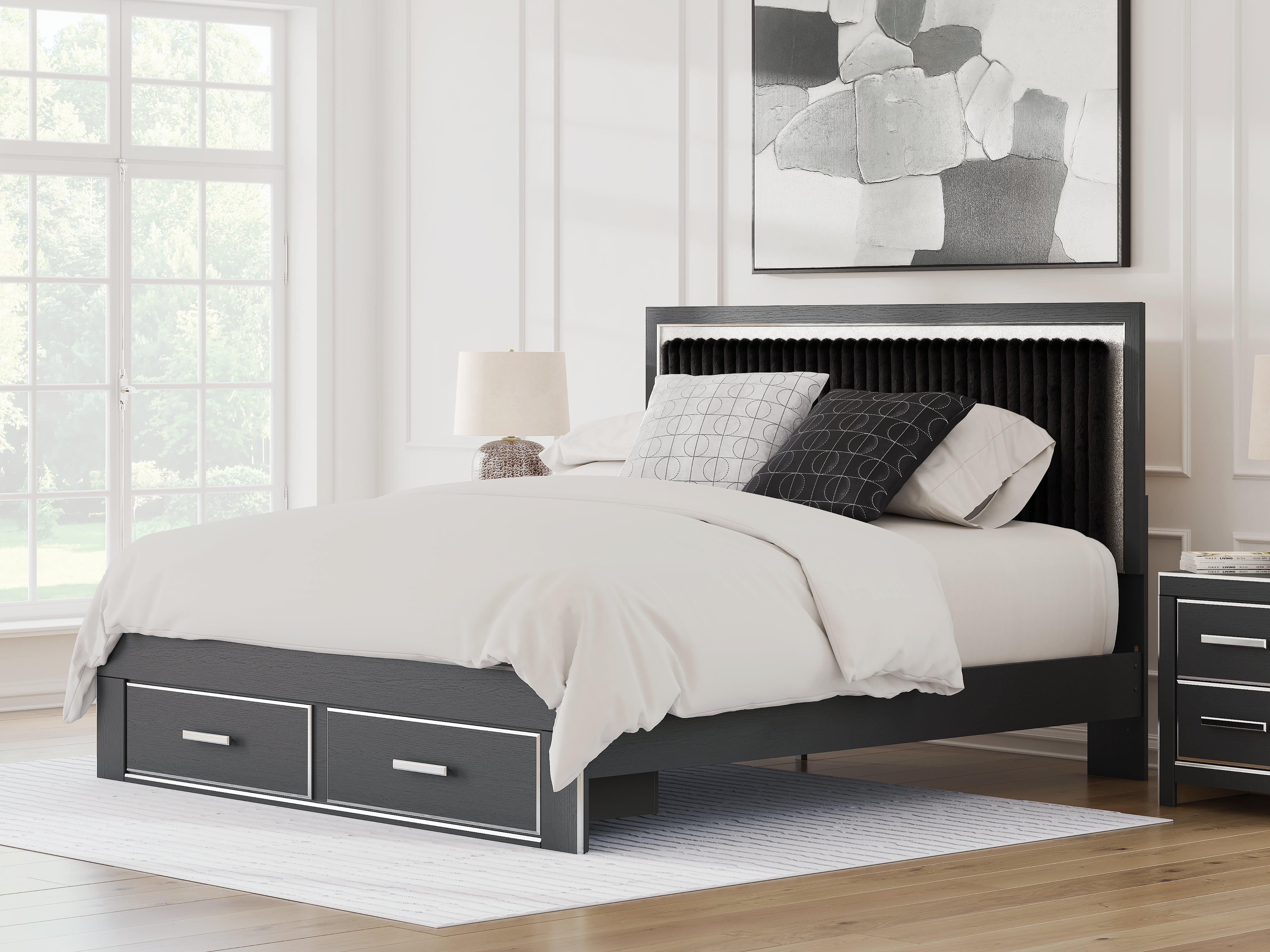Coral Furniture - Ashley Furniture - Zuraleus Bedroom - King Upholstered Panel Storage Bed / Black - PCB3380B11