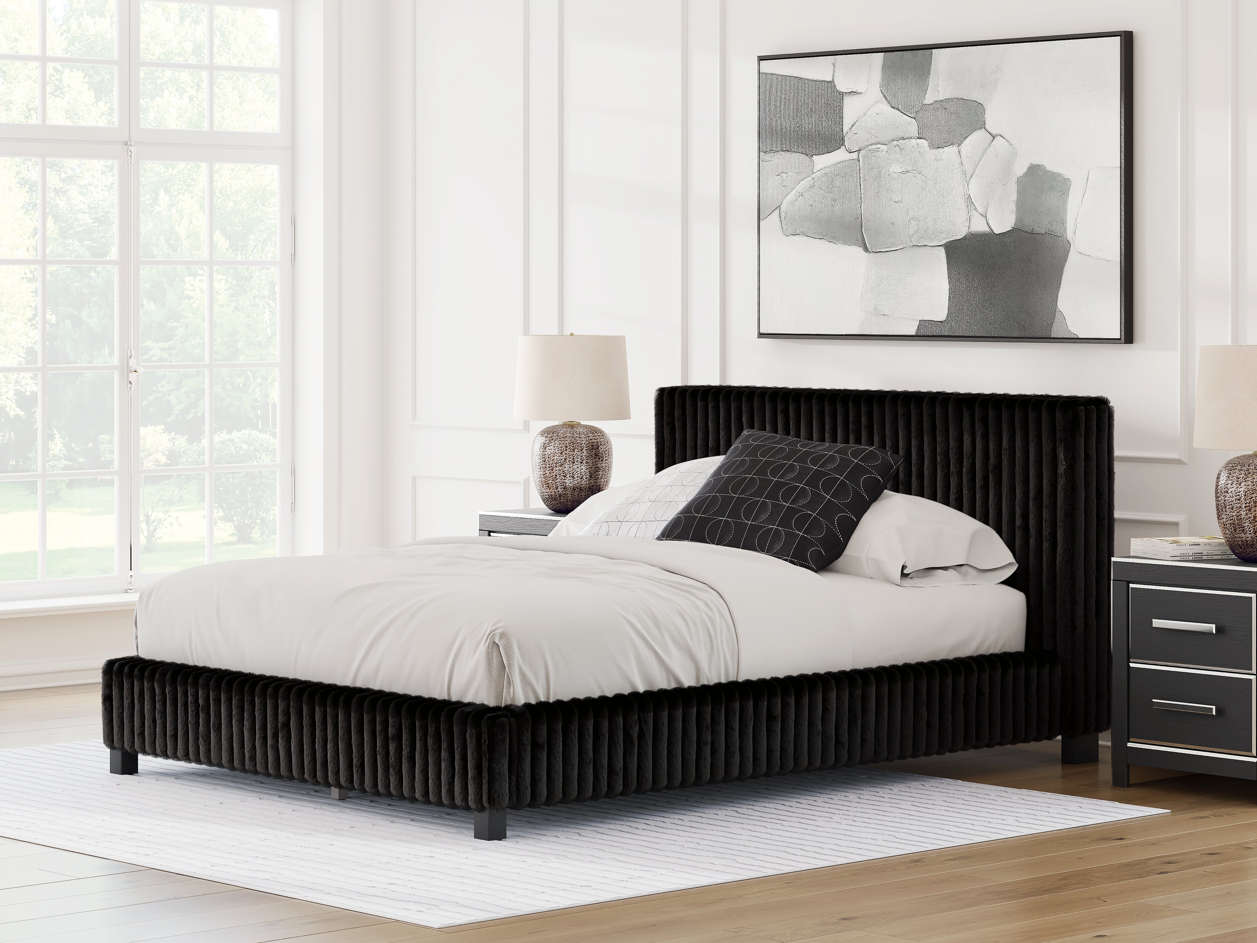 Coral Furniture - Ashley Furniture - Zuraleus Bedroom - Queen Upholstered Bed / Black - PCB3380B8