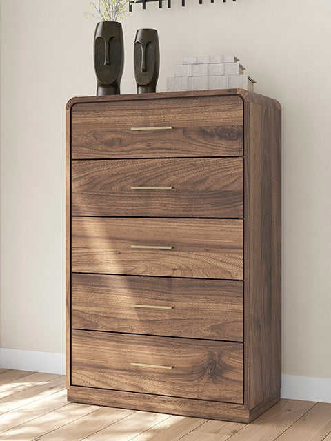 Coral Furniture - Ashley Furniture - Fortlorn Bedroom - Five Drawer Chest / Walnut Brown - PCB386-46