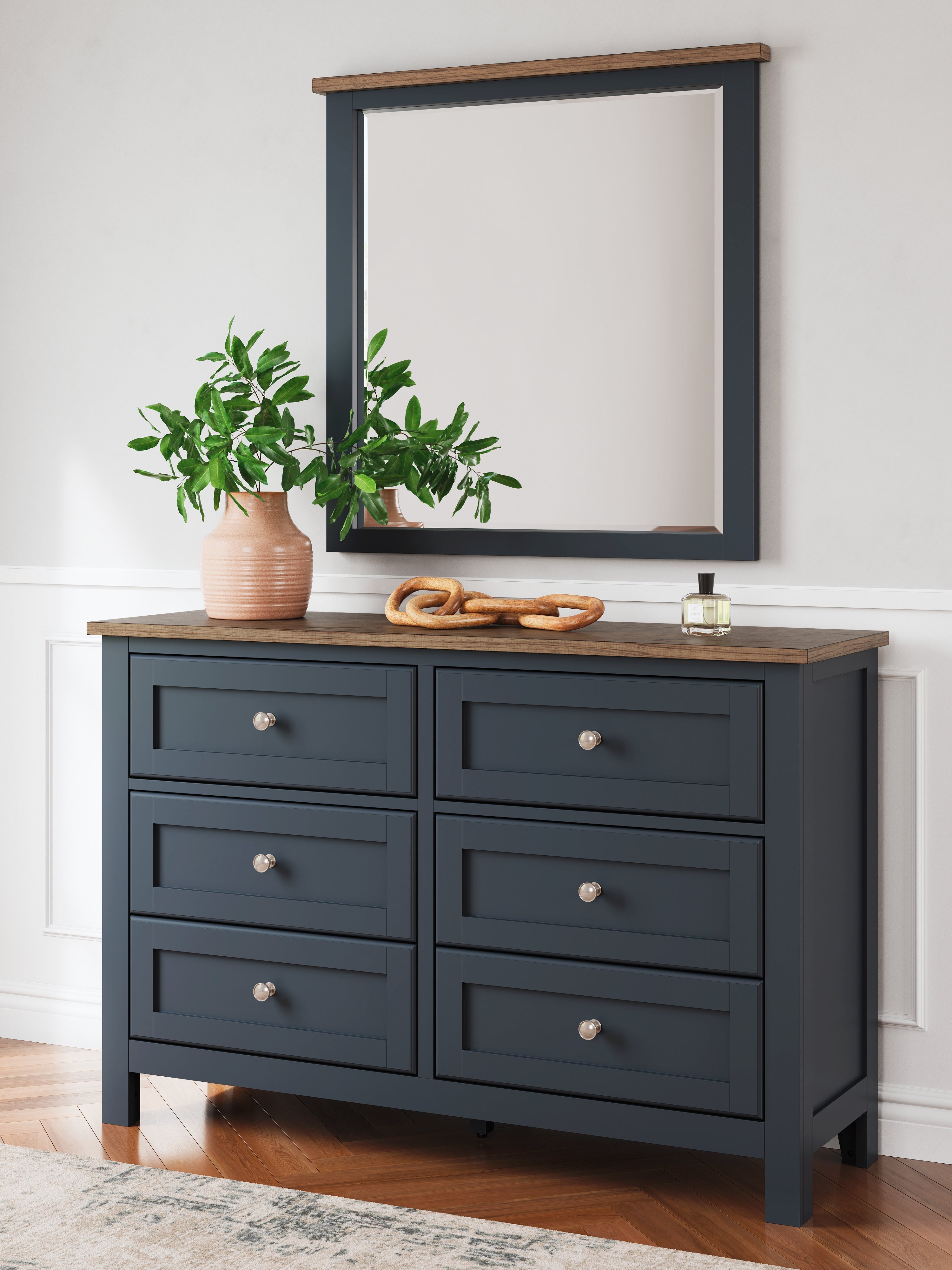 Coral Furniture - Ashley Furniture - Landocken Bedroom - Dresser and Mirror / Brown/Blue - B414B1