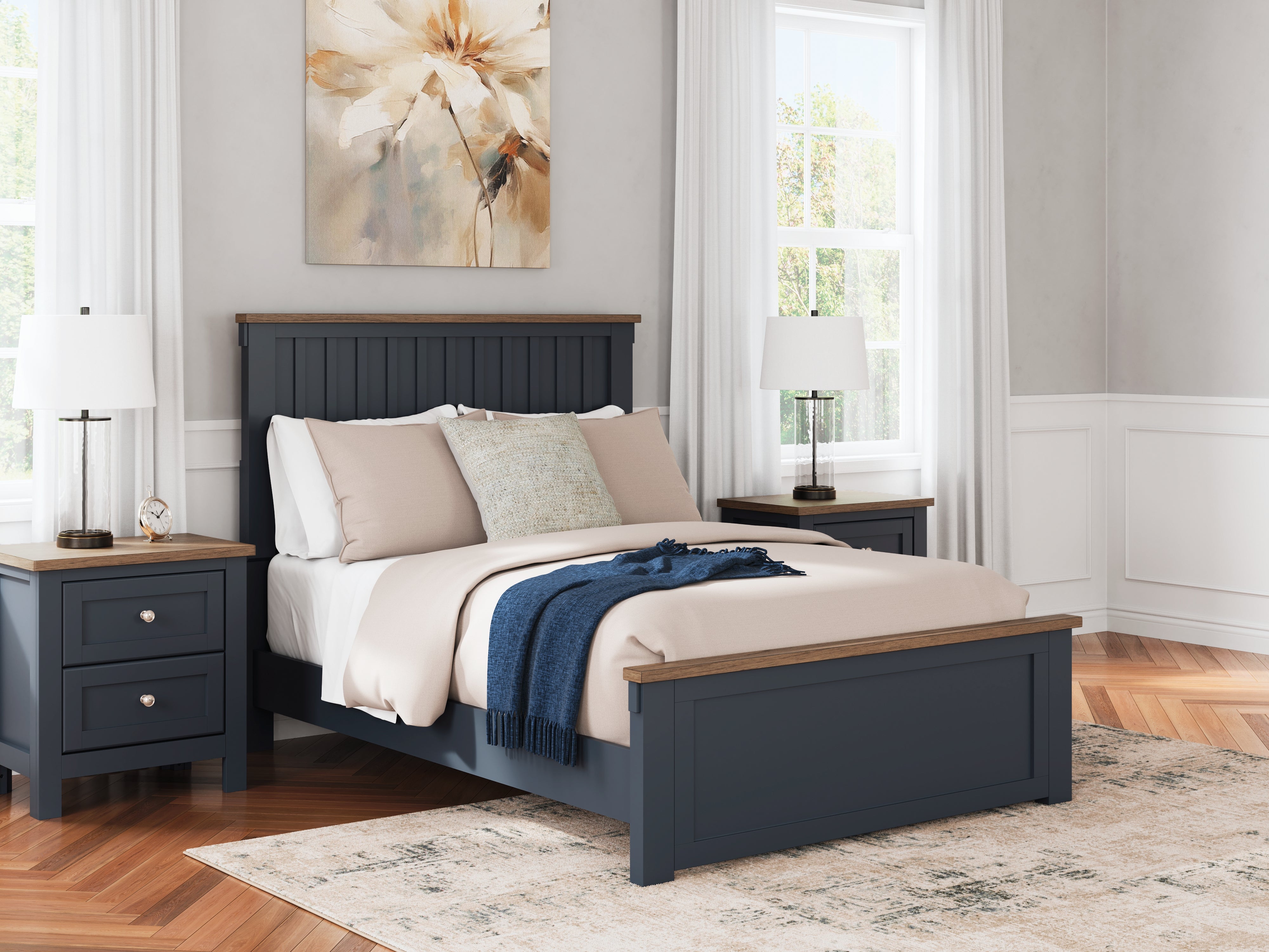 Coral Furniture - Ashley Furniture - Landocken Bedroom - Full Panel Bed / Brown/Blue - B414B3