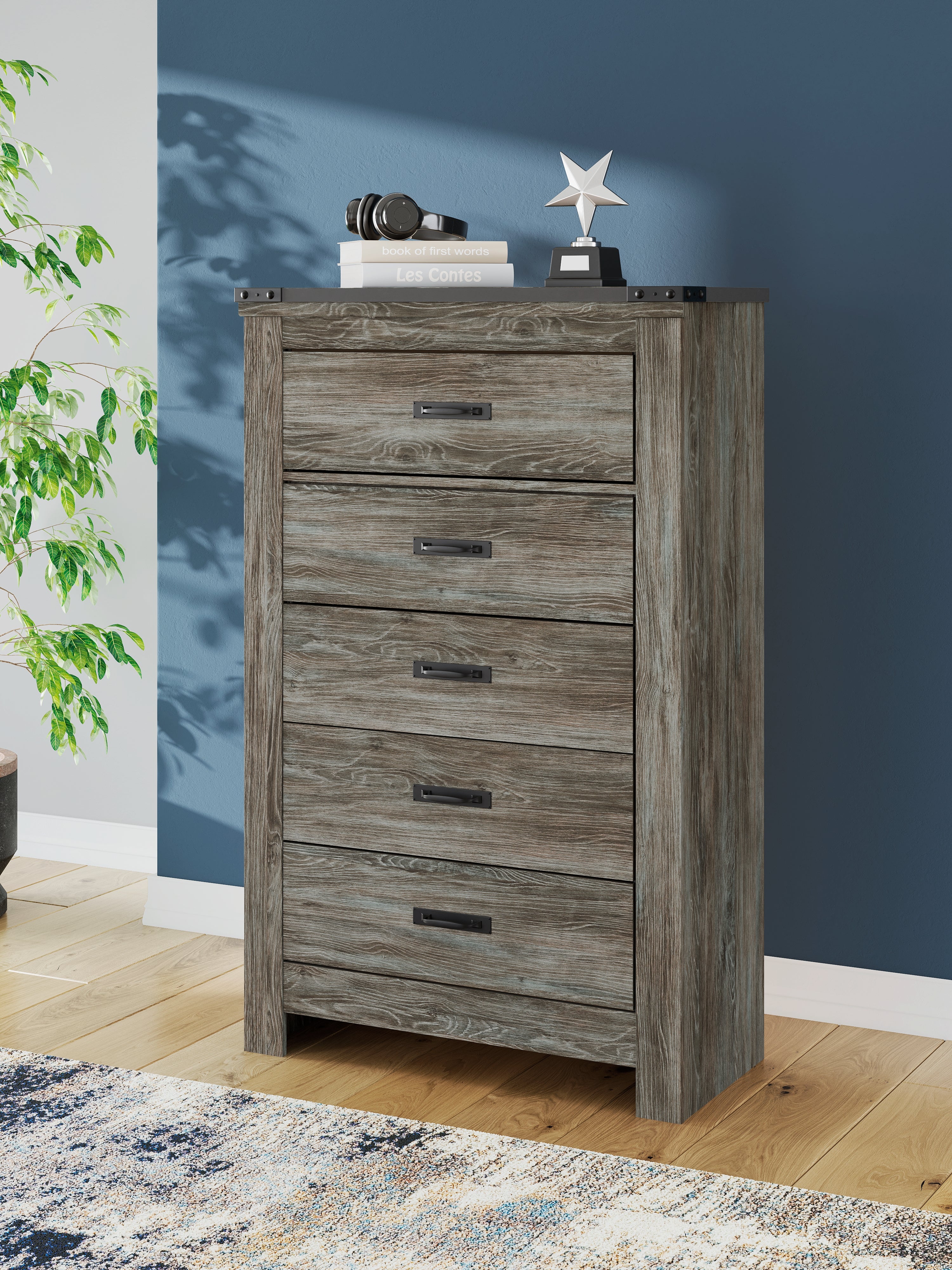 Coral Furniture - Ashley Furniture - Frandern Bedroom - Five Drawer Chest / Gray - B4480-46