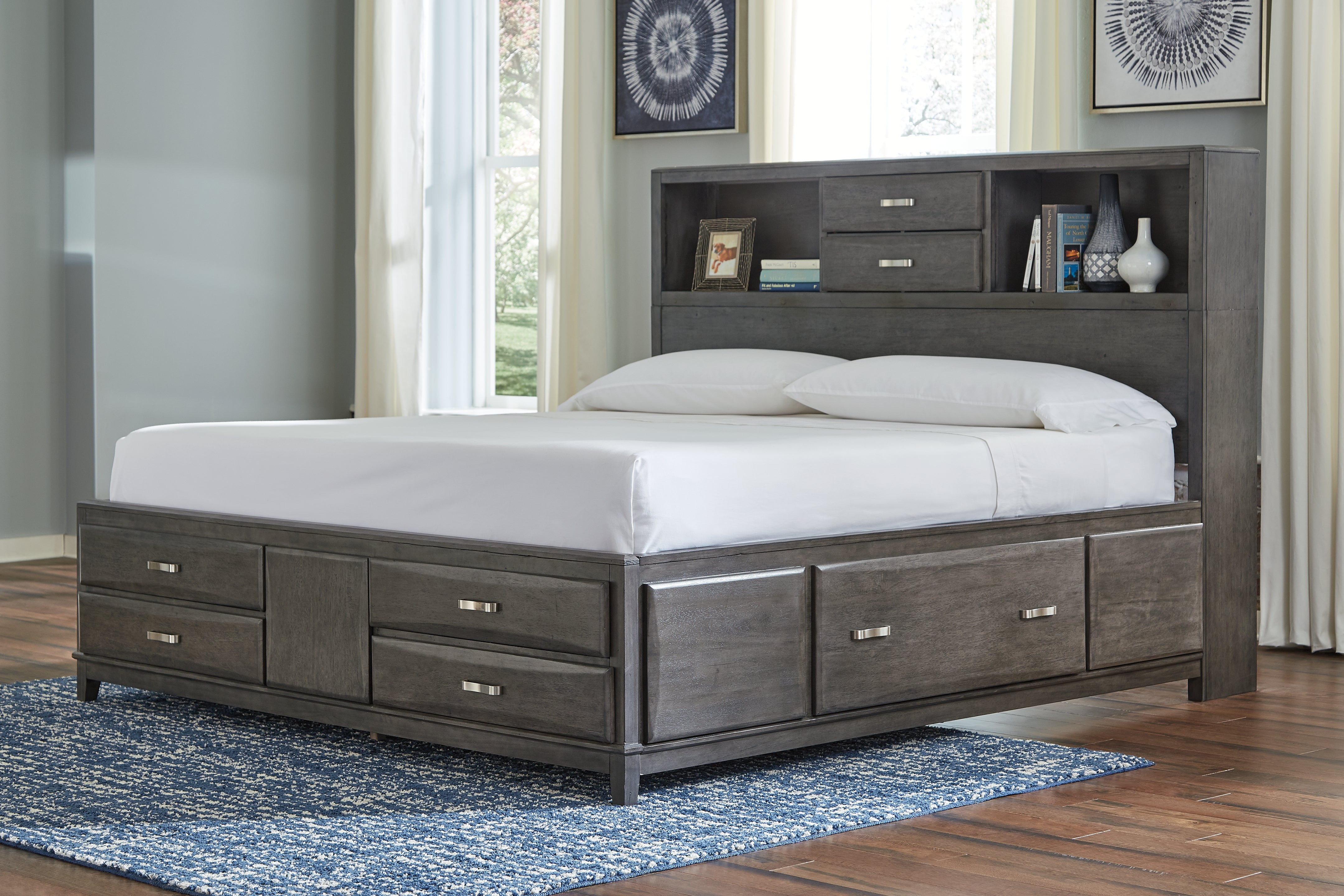 Coral Furniture - Ashley Furniture - Caitbrook Bedroom - Queen Storage Bed with 8 Drawers / Gray - B476B2